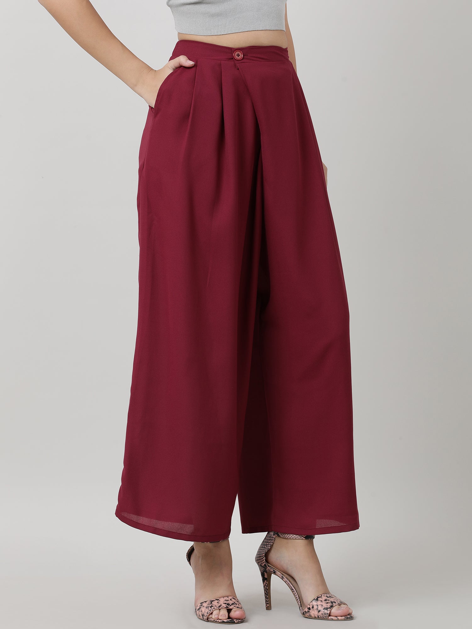 Women Relaxed Fit Maroon Pants