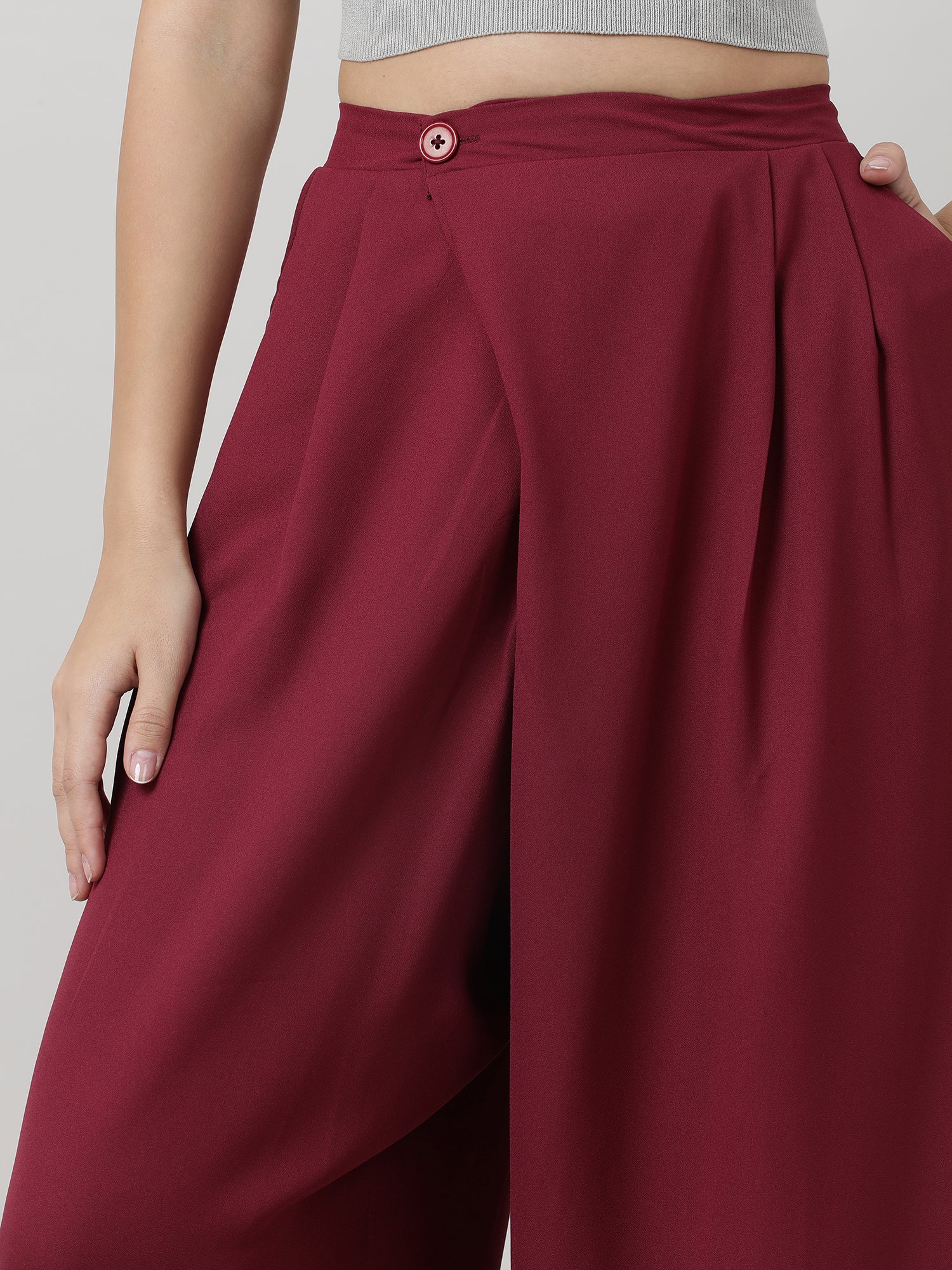 Women Relaxed Fit Maroon Pants