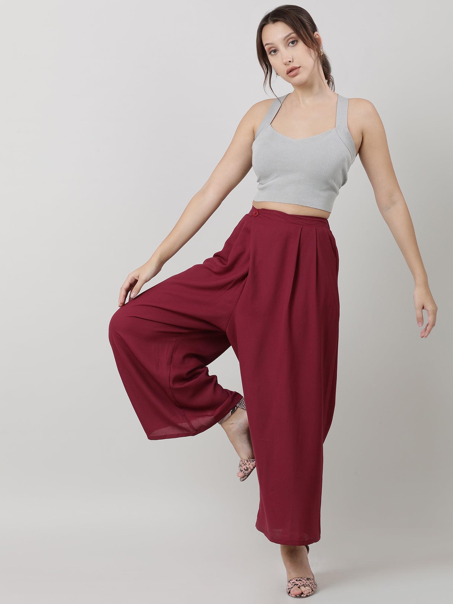 Women Relaxed Fit Maroon Pants