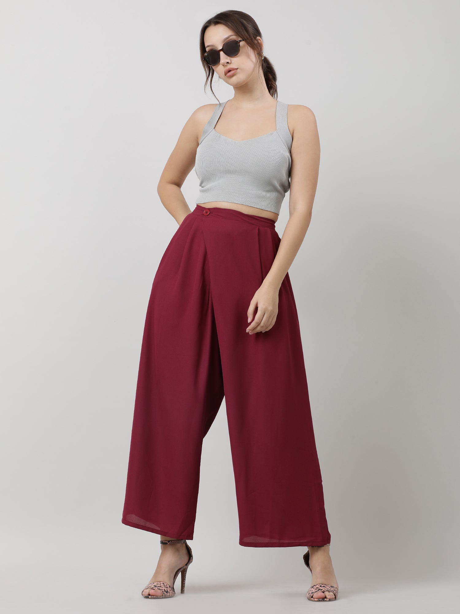 Women Relaxed Fit Maroon Pants