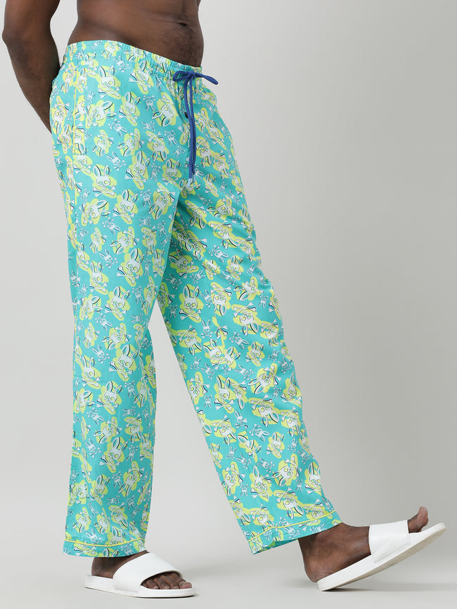 Men Oversized Green Cotton Travel Lounge Pants