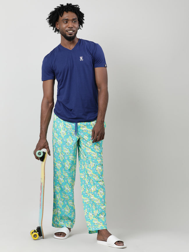 Men Oversized Green Cotton Travel Lounge Pants