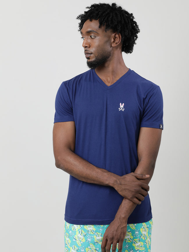 Men Navy Quick-Dry V-Neck Relaxed Fit T-Shirt