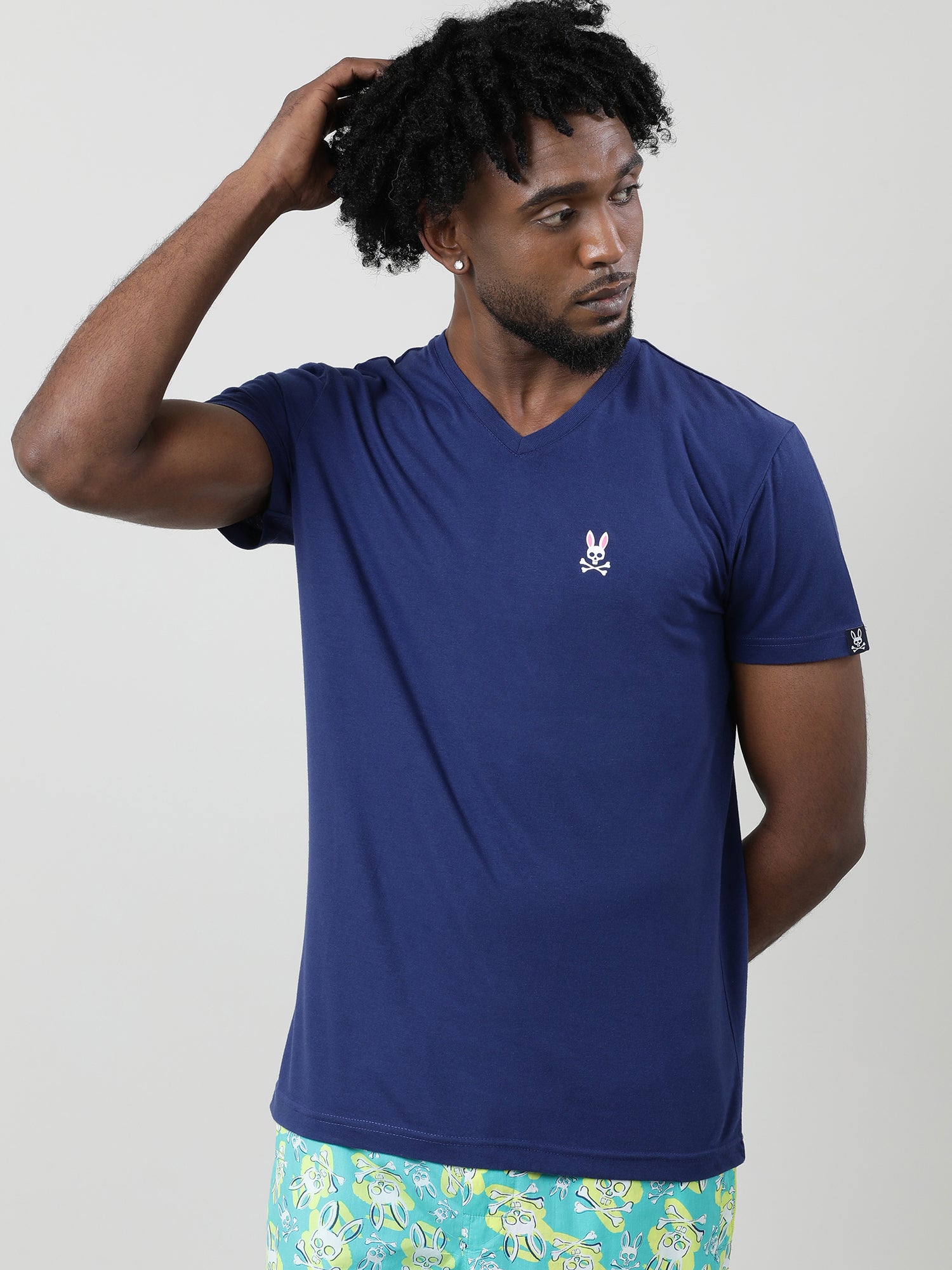 Navy Blue Regular Fit V neck T shirt