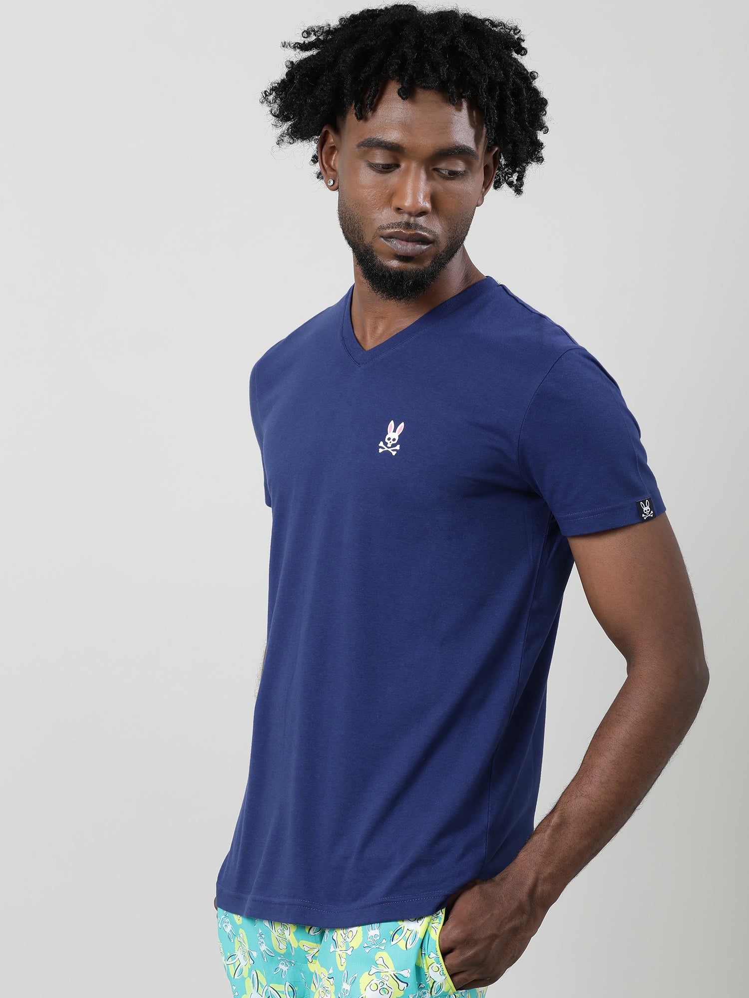 Navy Blue Regular Fit V neck T shirt