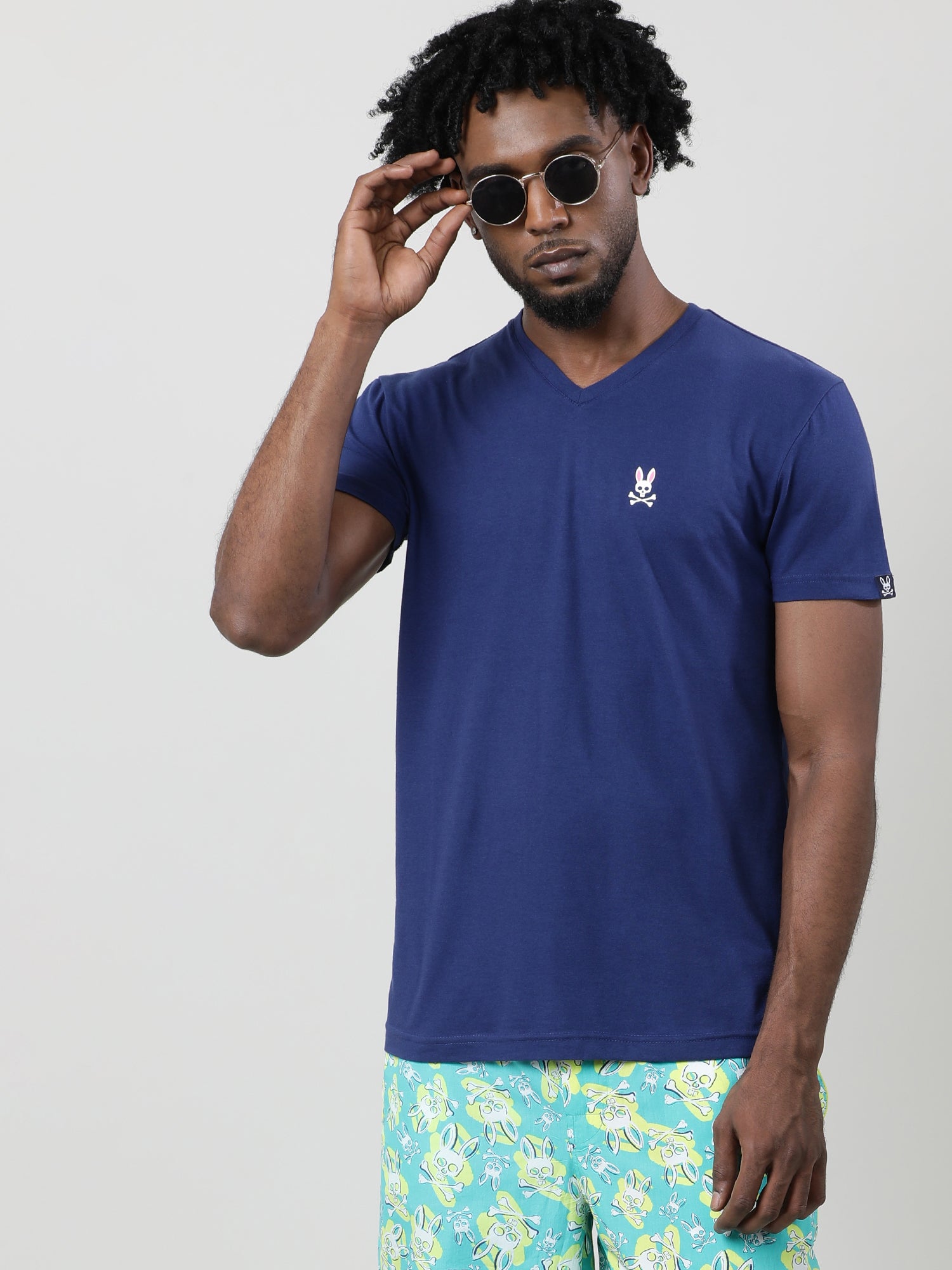 Navy Blue Regular Fit V neck T shirt