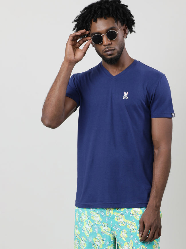 Men Navy Quick-Dry V-Neck Relaxed Fit T-Shirt