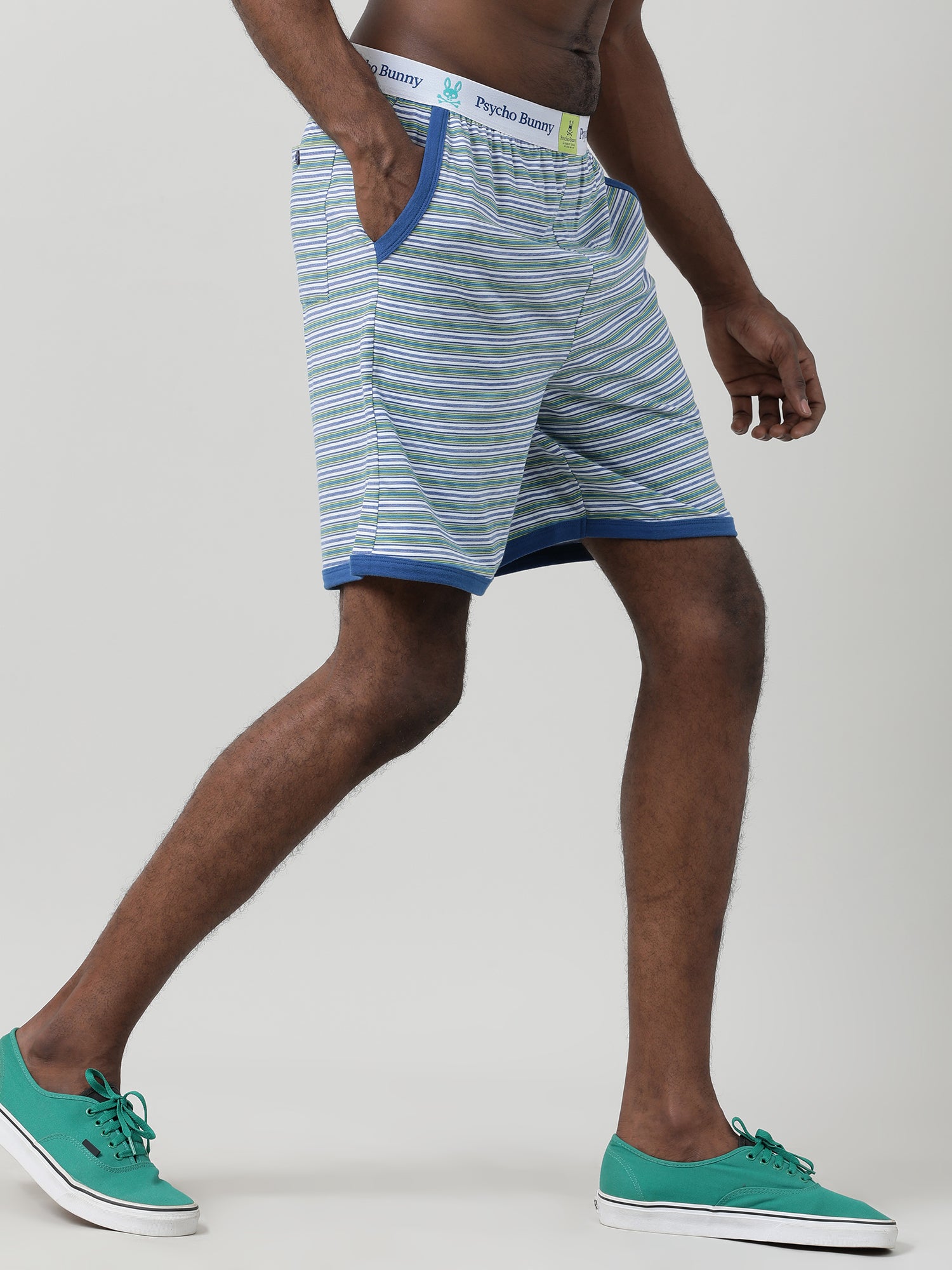 Light Blue Cotton Striped Knee Length Shorts