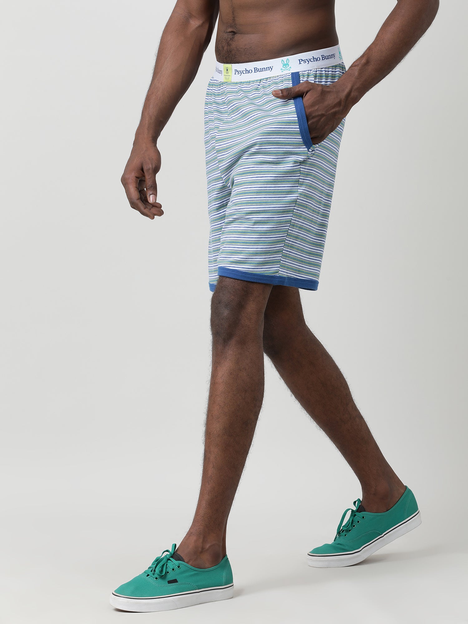 Light Blue Cotton Striped Knee Length Shorts