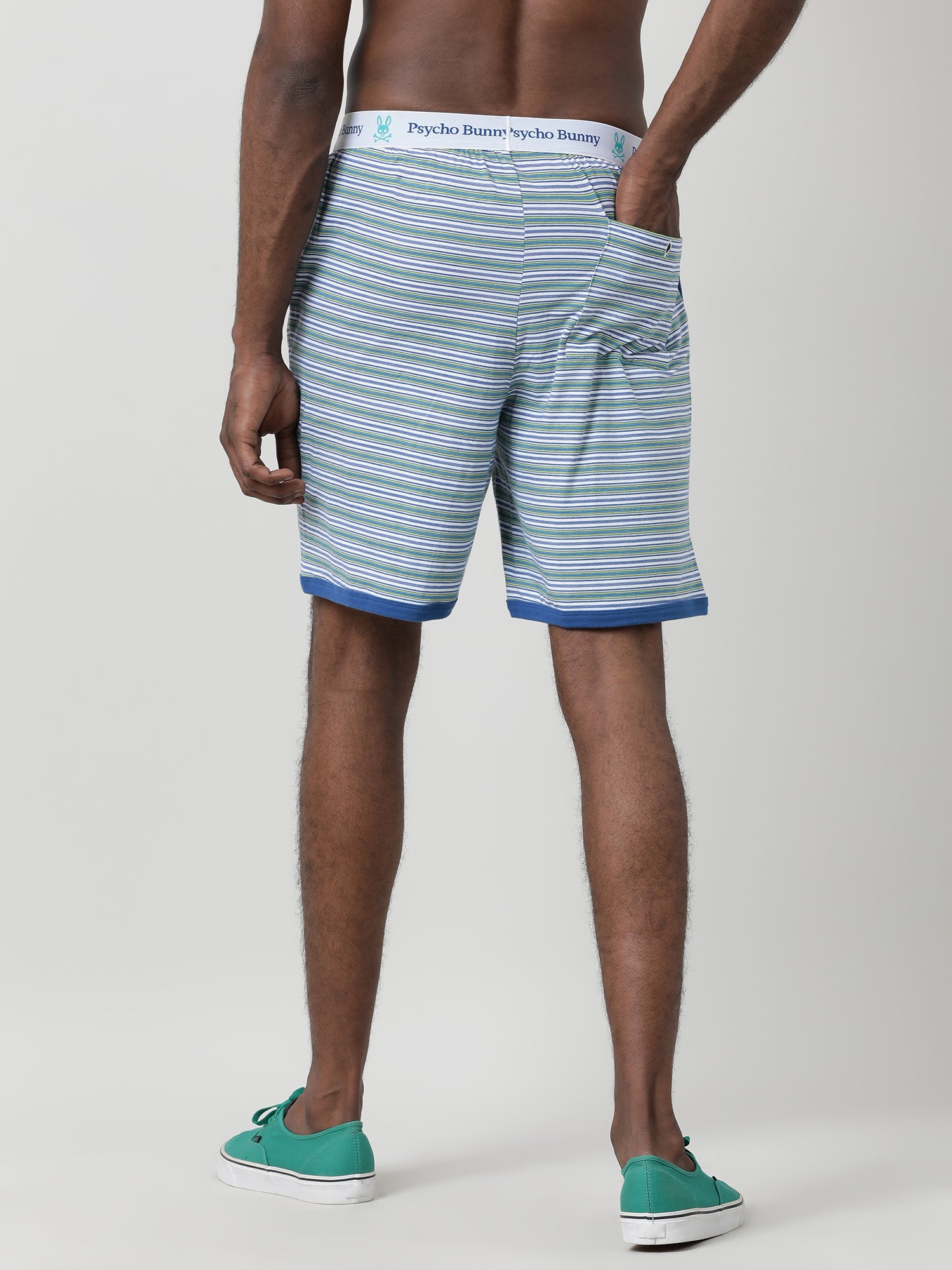 Light Blue Cotton Striped Knee Length Shorts