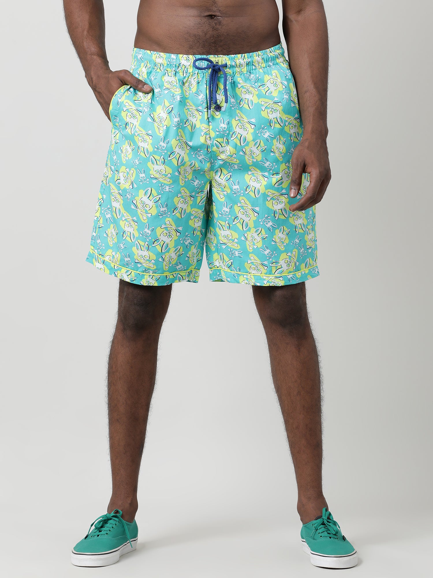 Light Green Cotton Knee Length Shorts