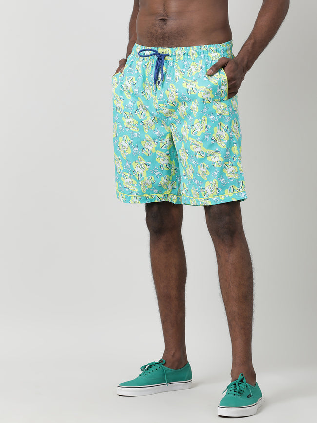 Men Oversized Printed Cotton Travel Lounge Shorts