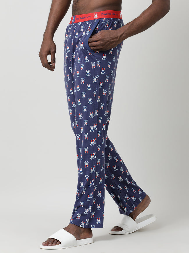 Men Oversized Navy Cotton Checkered Knit Lounge Pants