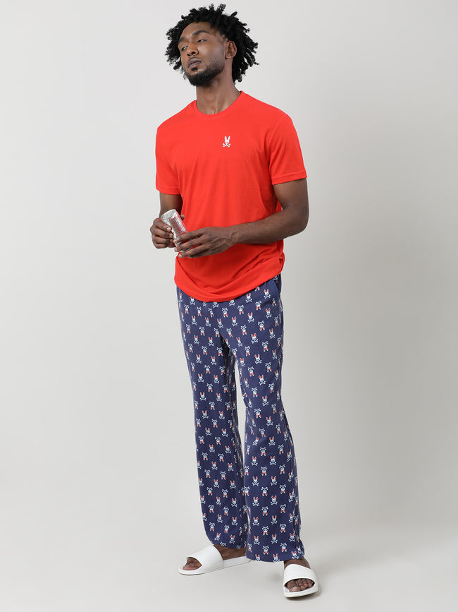 Men Oversized Navy Cotton Checkered Knit Lounge Pants