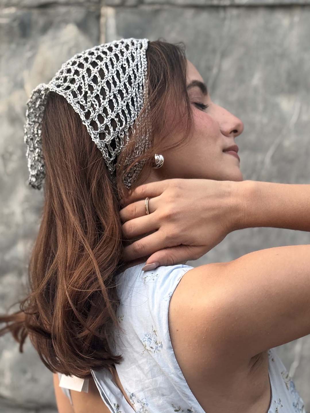 Silver Bohemian Crochet Headscarf