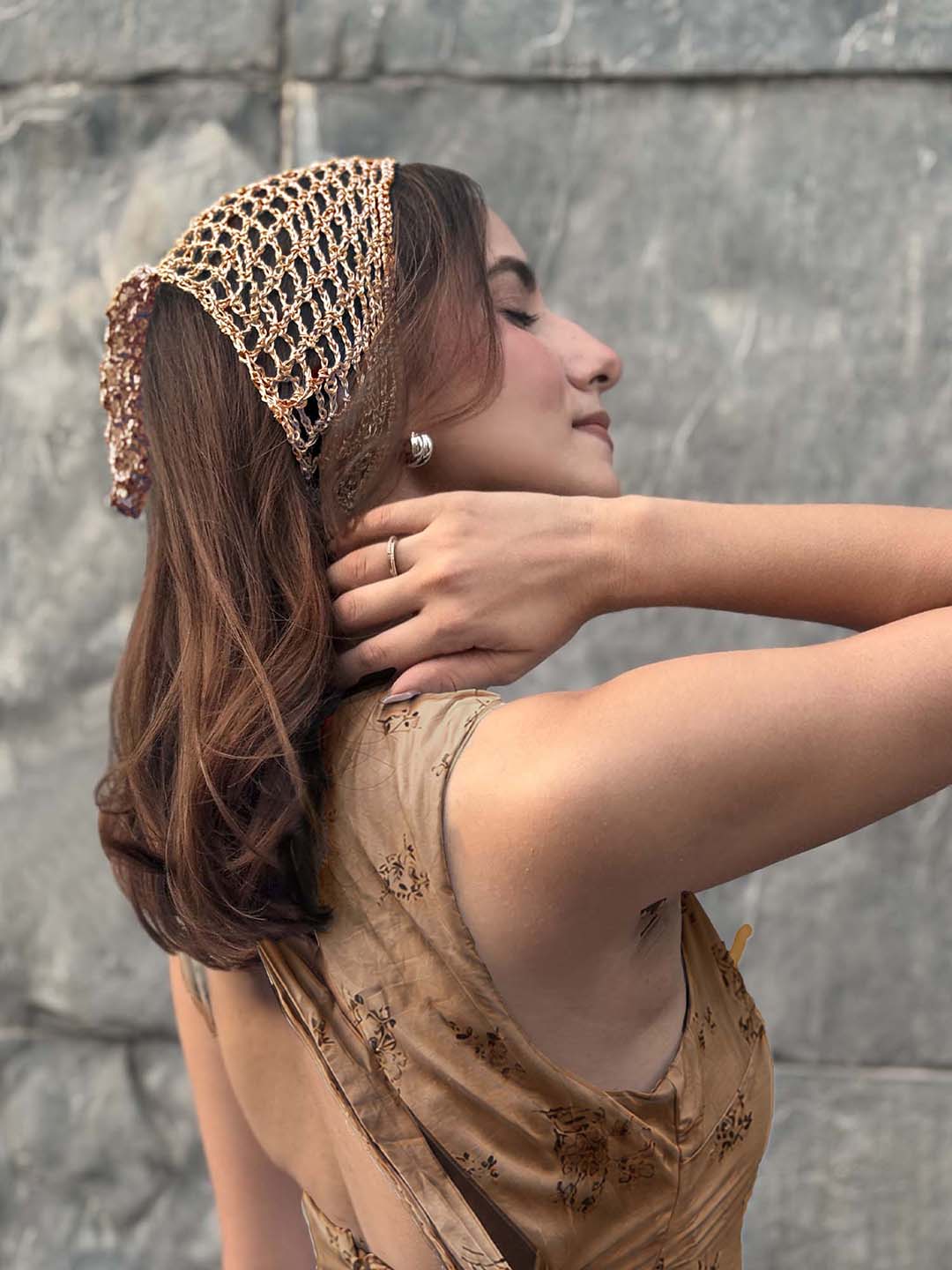 Gold Bohemian Crochet Headscarf