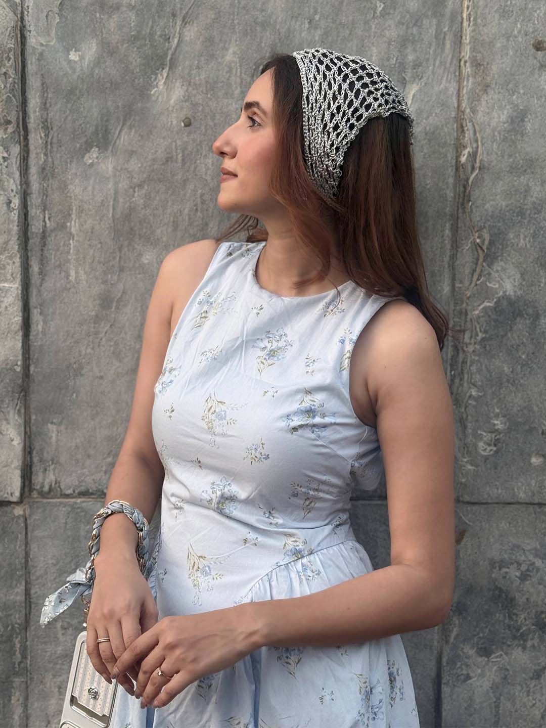 Silver Bohemian Crochet Headscarf