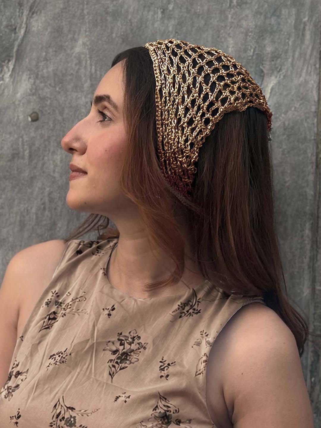Gold Bohemian Crochet Headscarf