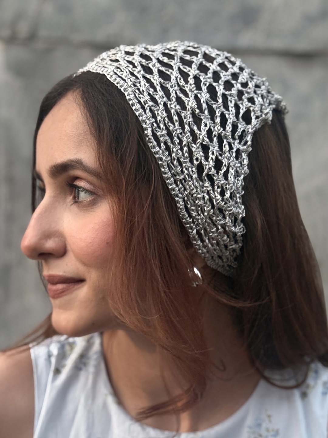 Silver Bohemian Crochet Headscarf