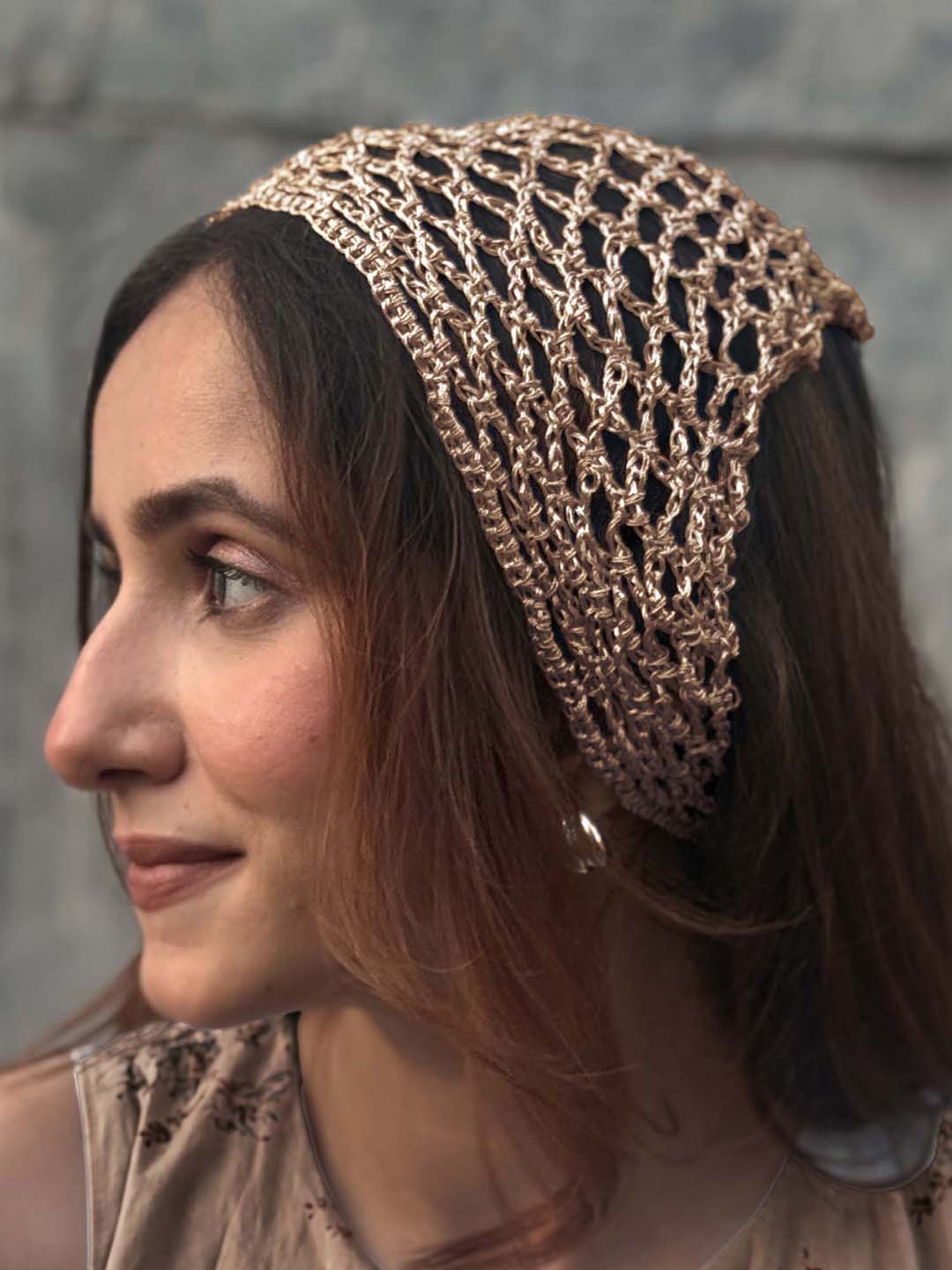 Gold Bohemian Crochet Headscarf