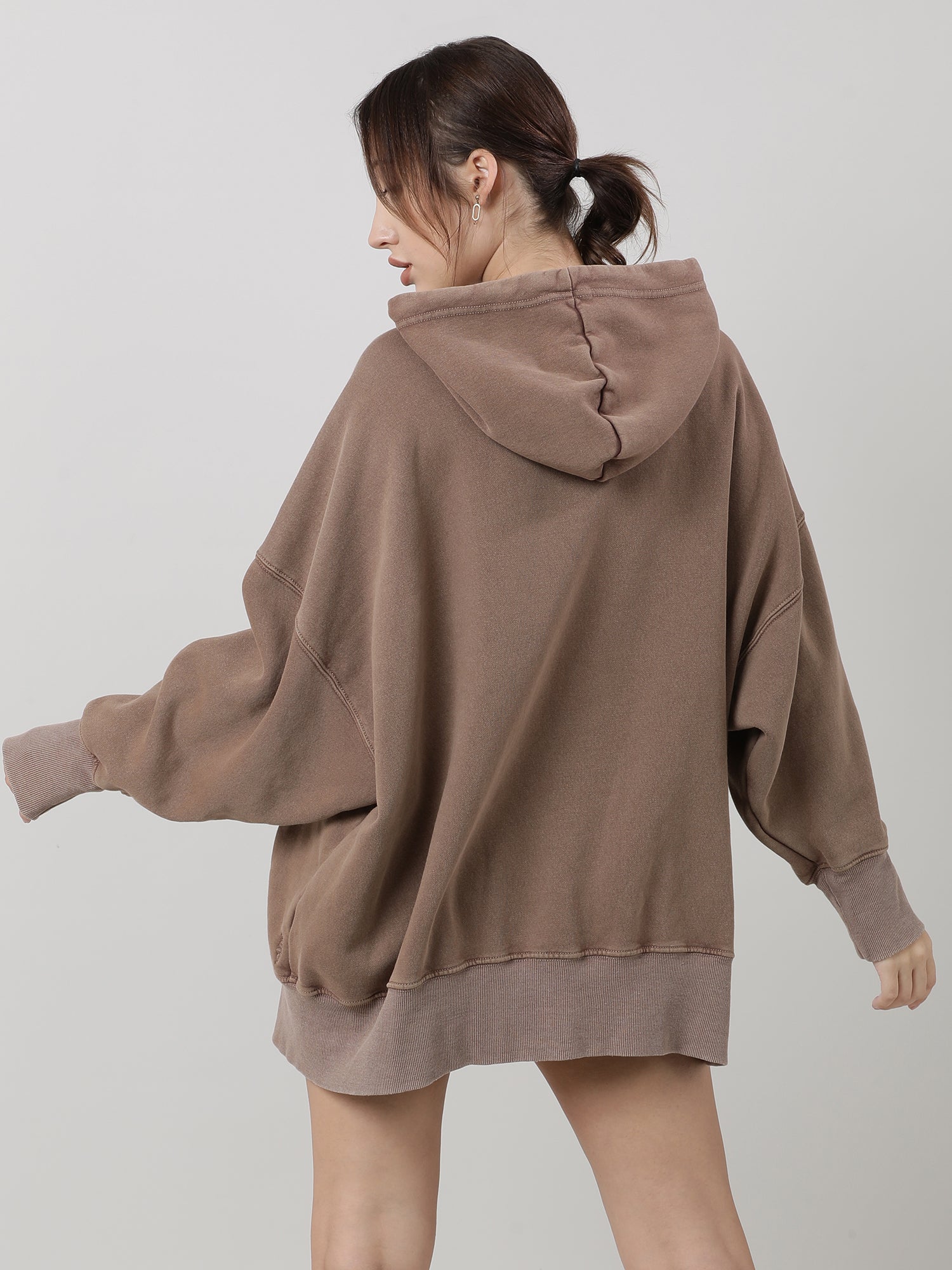 Women Oversized Drop Shoulder Brown Hoodie