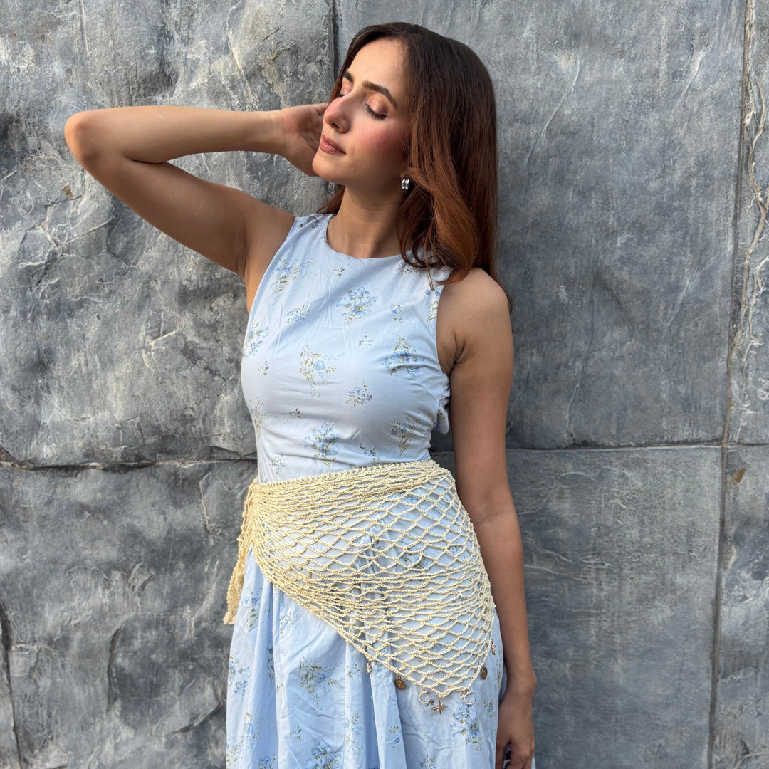Off-white Bohemian Crochet Headscarf with Celestial Charms