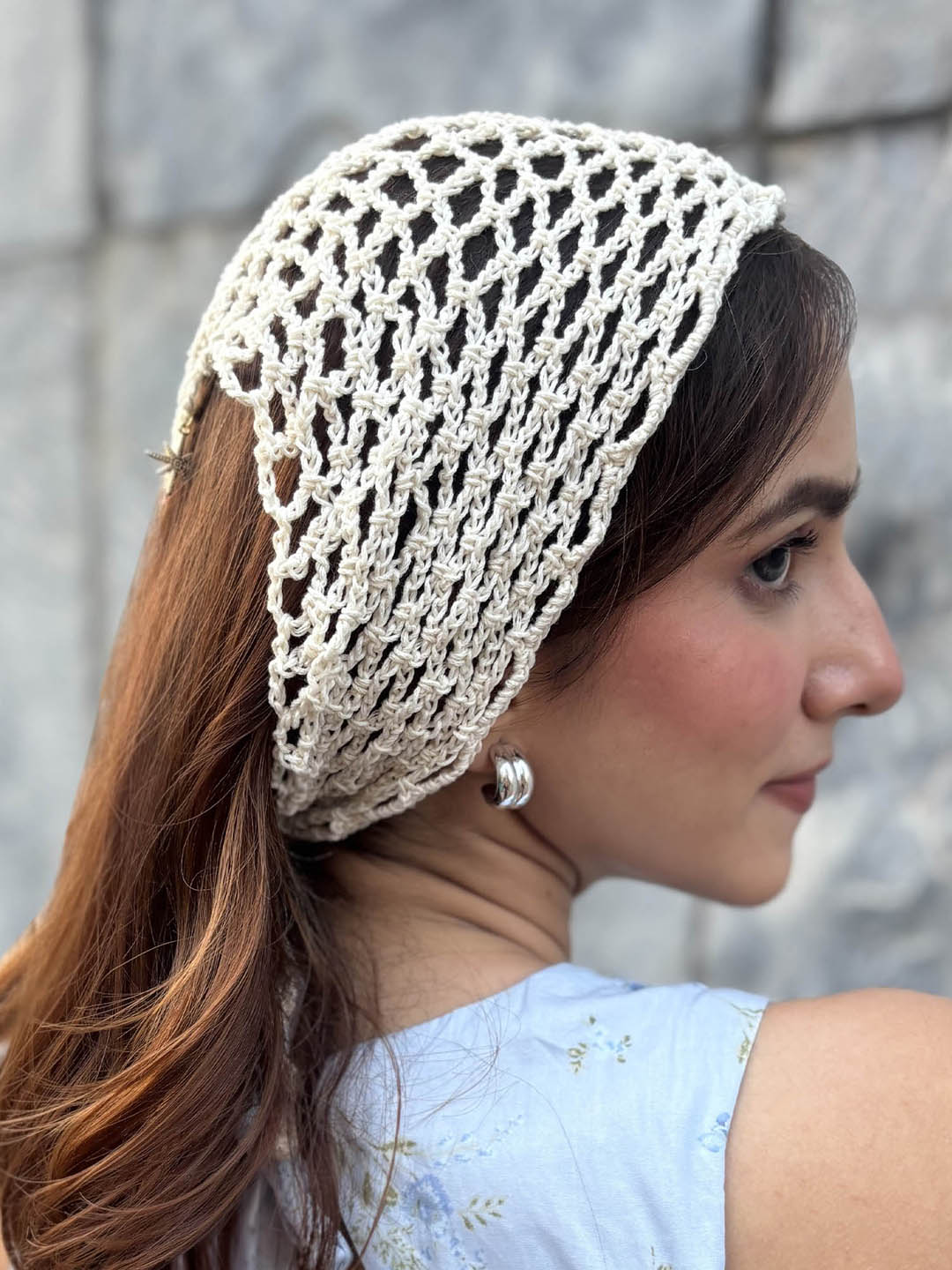 Off-white Bohemian Crochet Headscarf with Celestial Charms