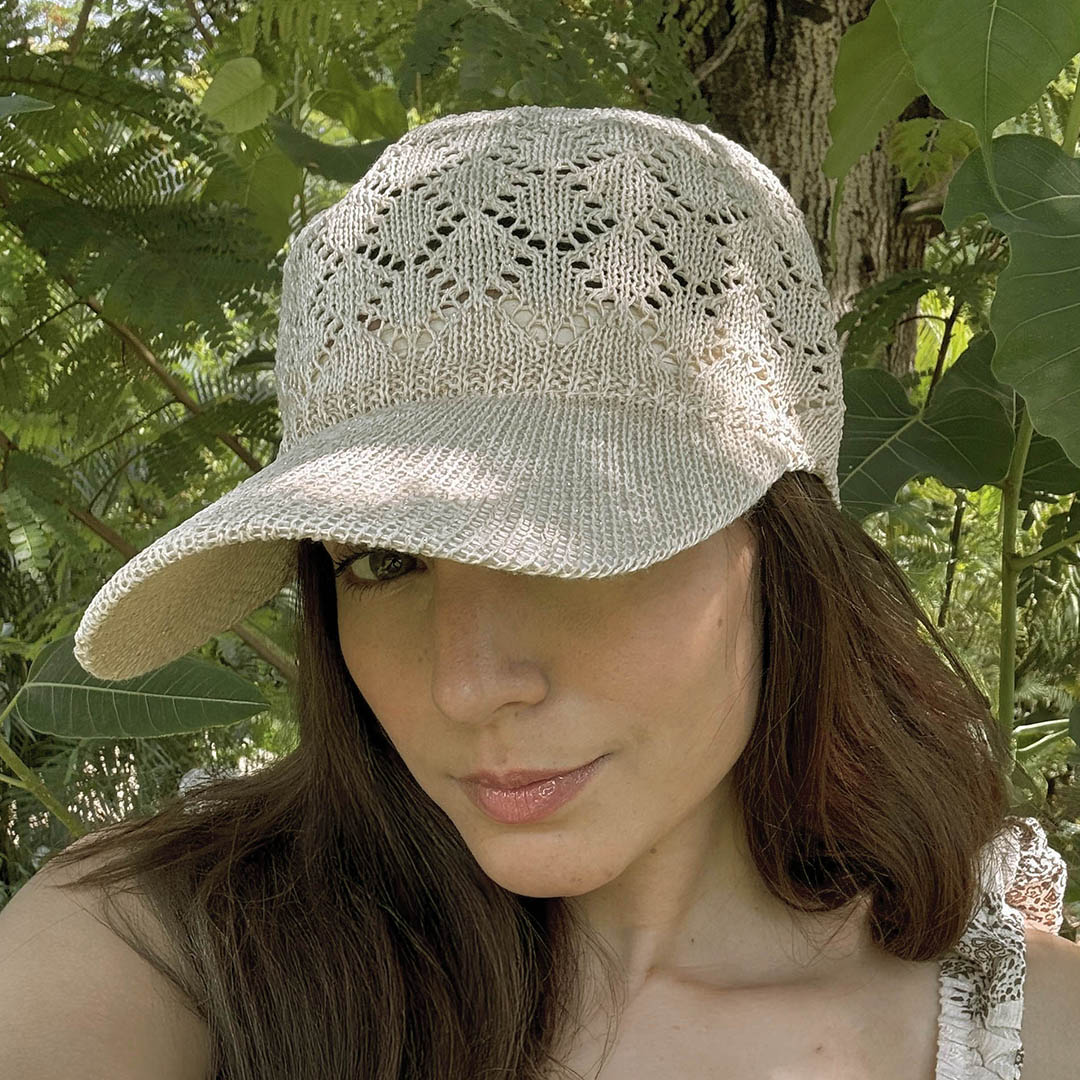 Beige Knitted Crochet Baseball Cap