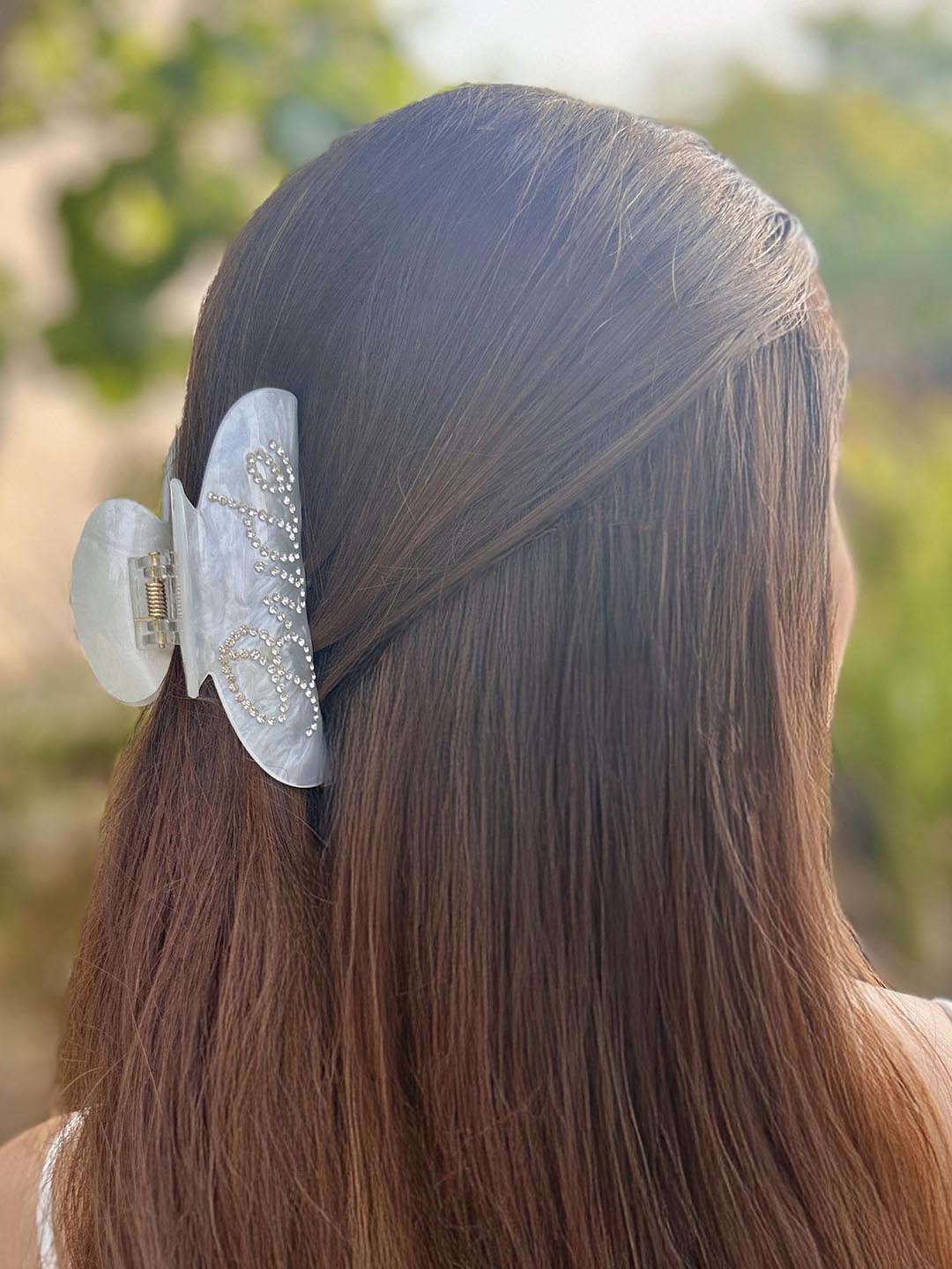 Women White Holographic Bride Claw Clip