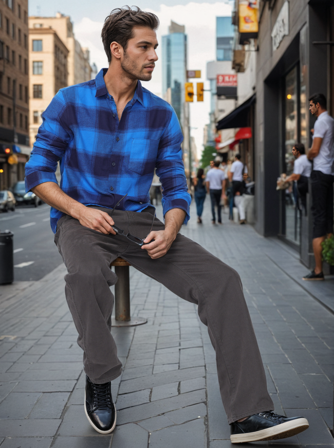 Men Blue Regular Fit Checked Shirt