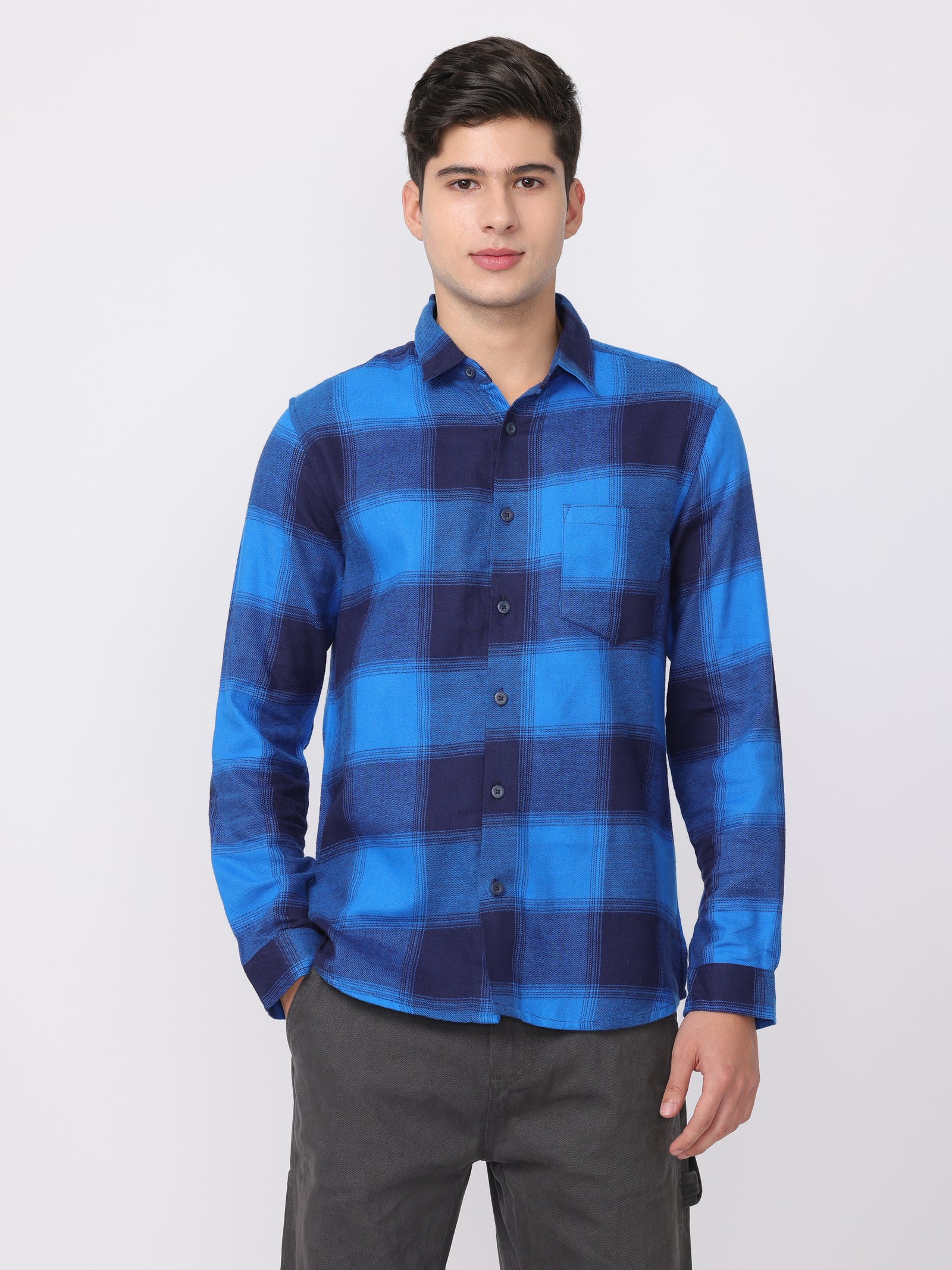 Men Blue Regular Fit Checked Shirt