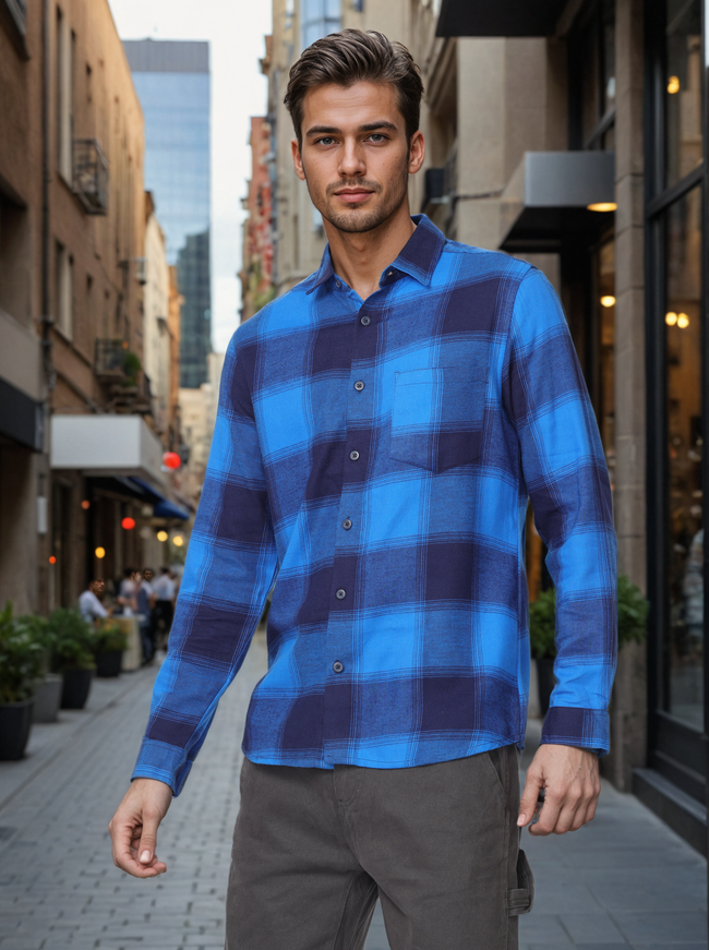 Men Blue Regular Fit Checked Shirt