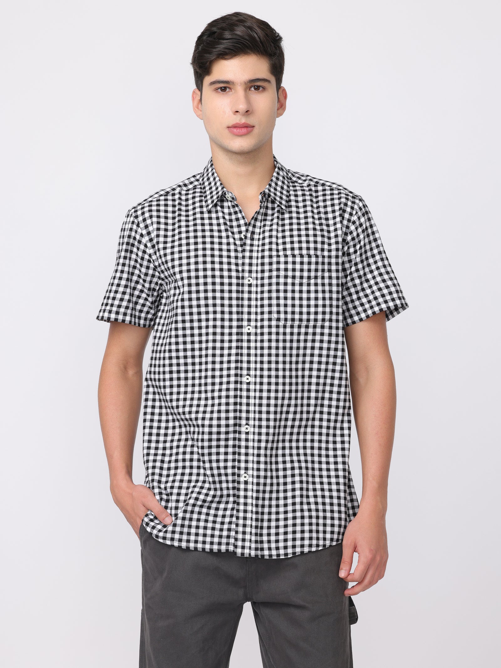 Men Black Regular Fit Checked Shirt