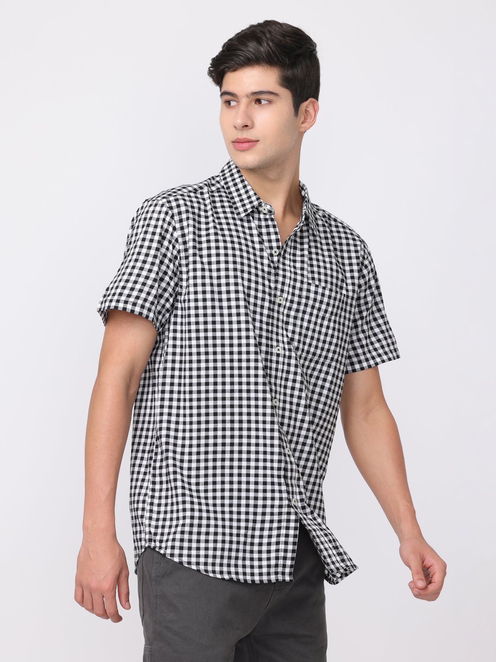 Men Black Regular Fit Checked Shirt