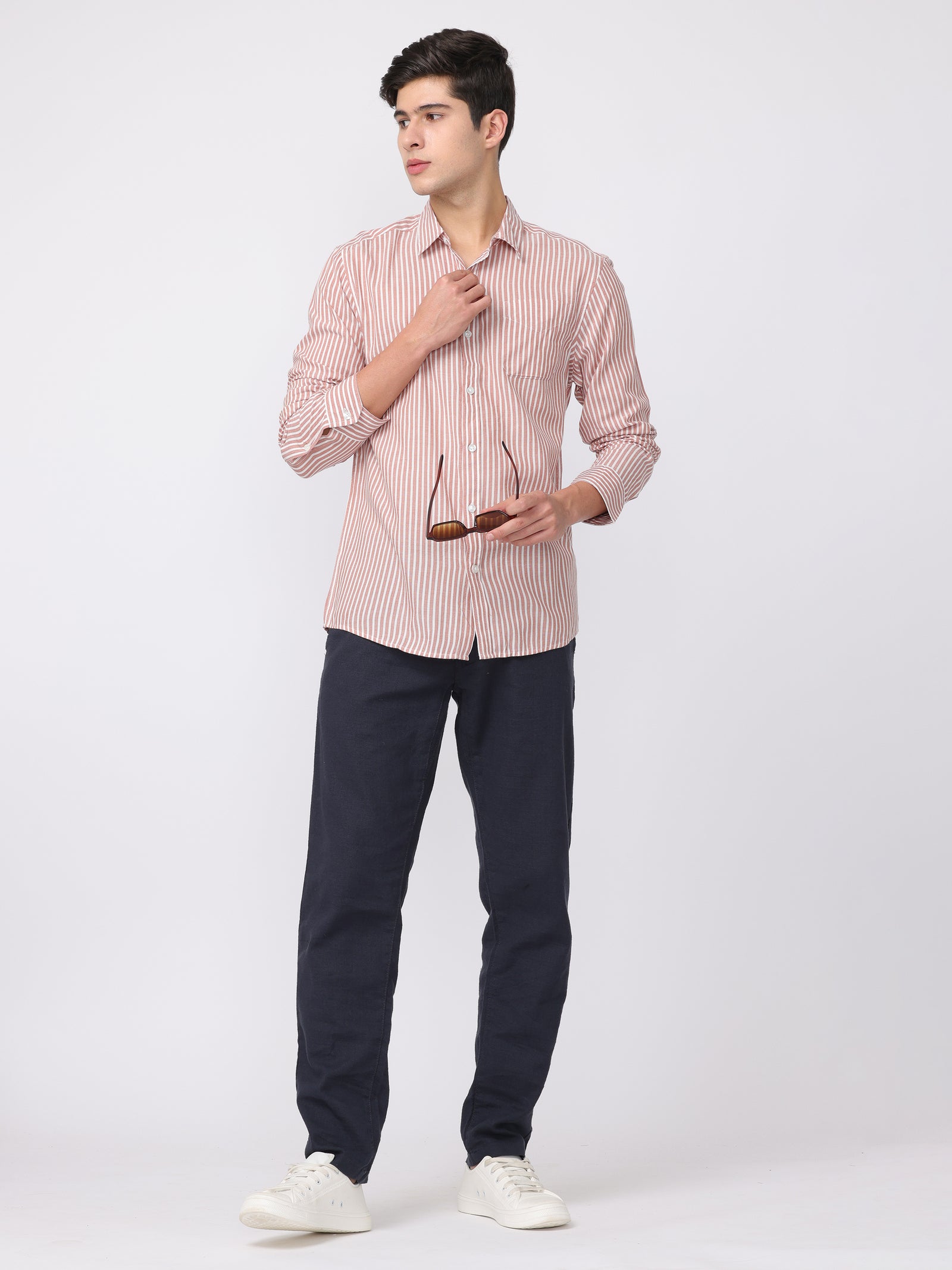 Men Brown Regular Fit Striped Shirt