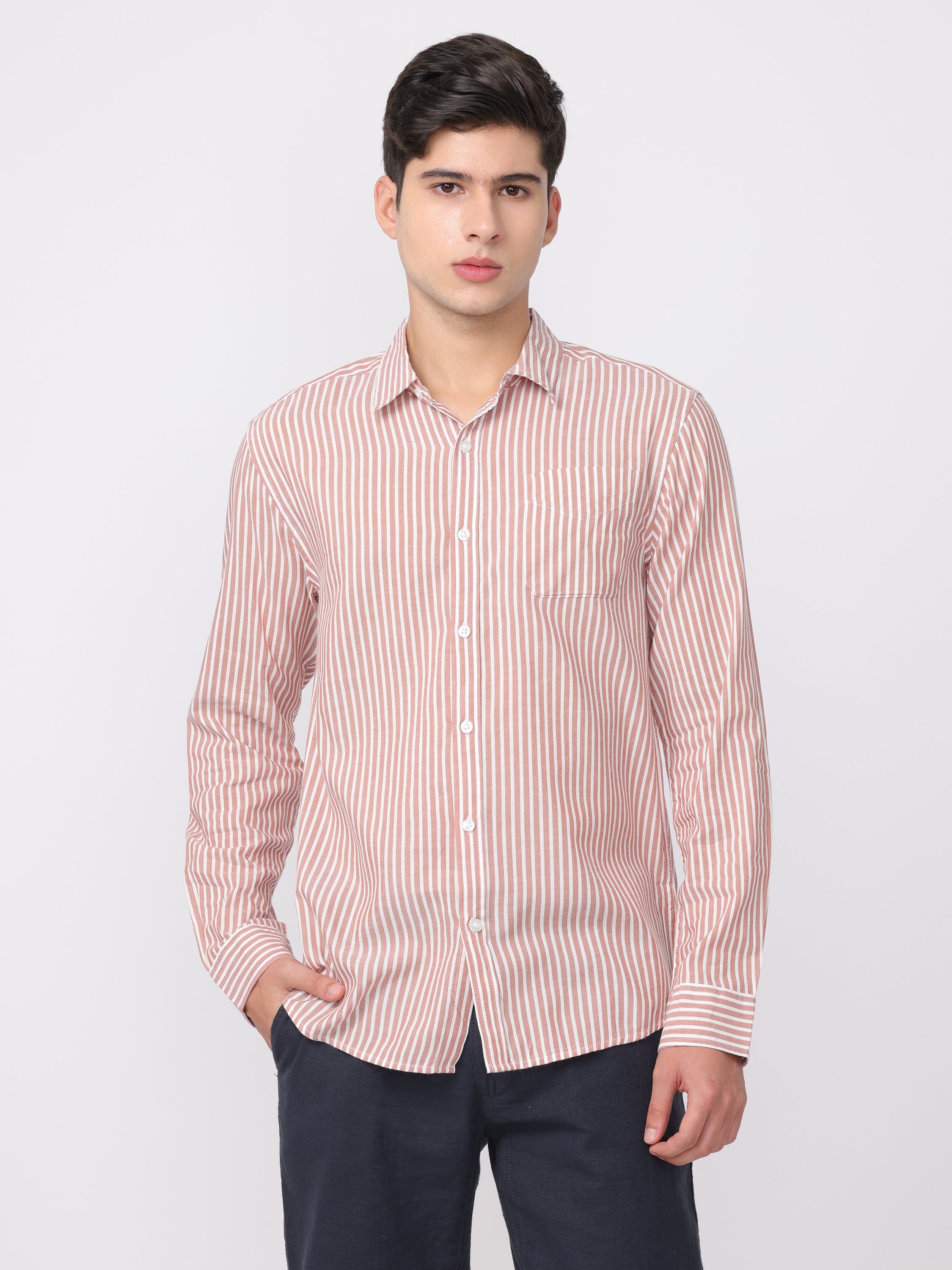 Men Brown Regular Fit Striped Shirt