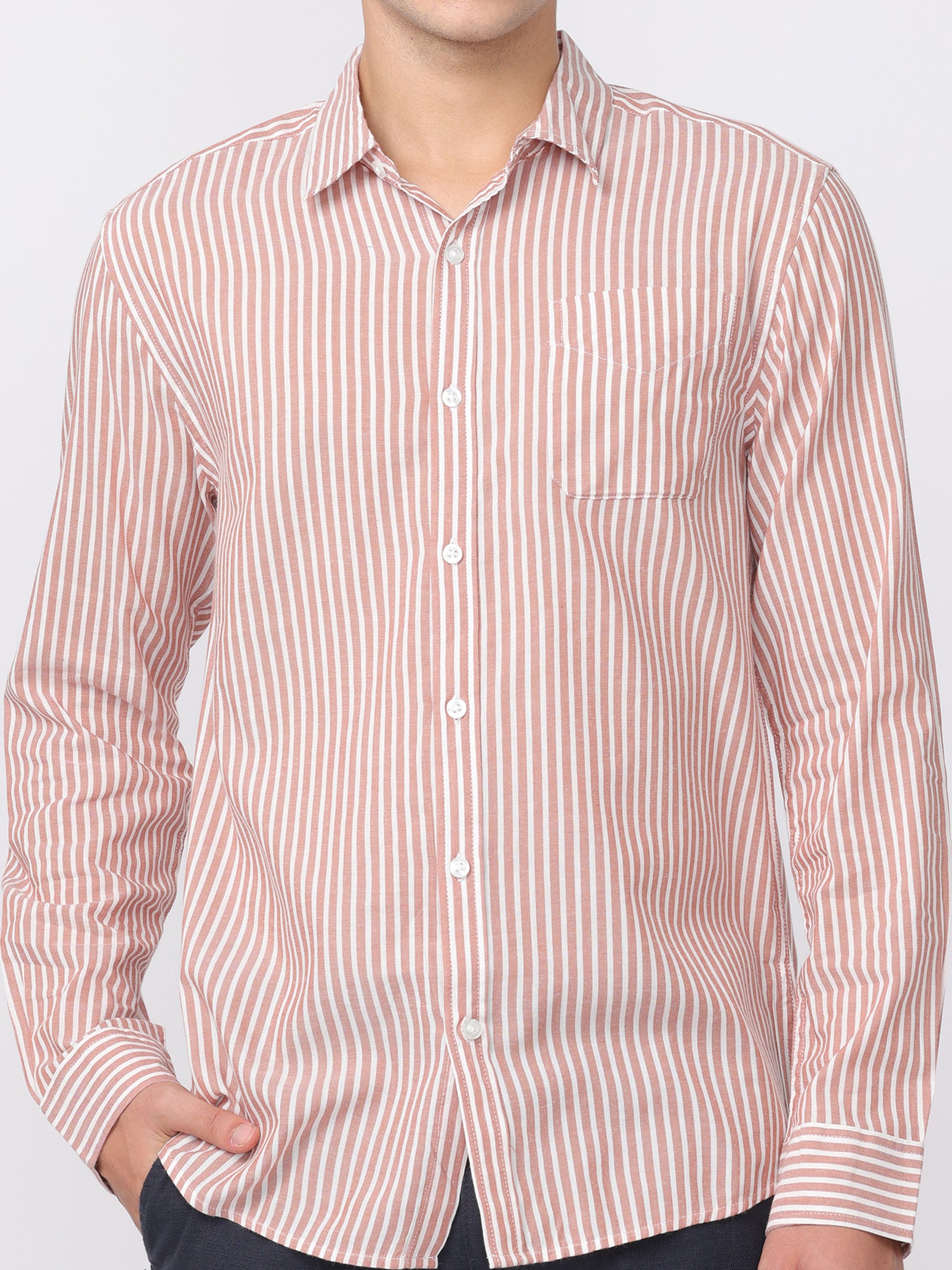 Men Brown Regular Fit Striped Shirt