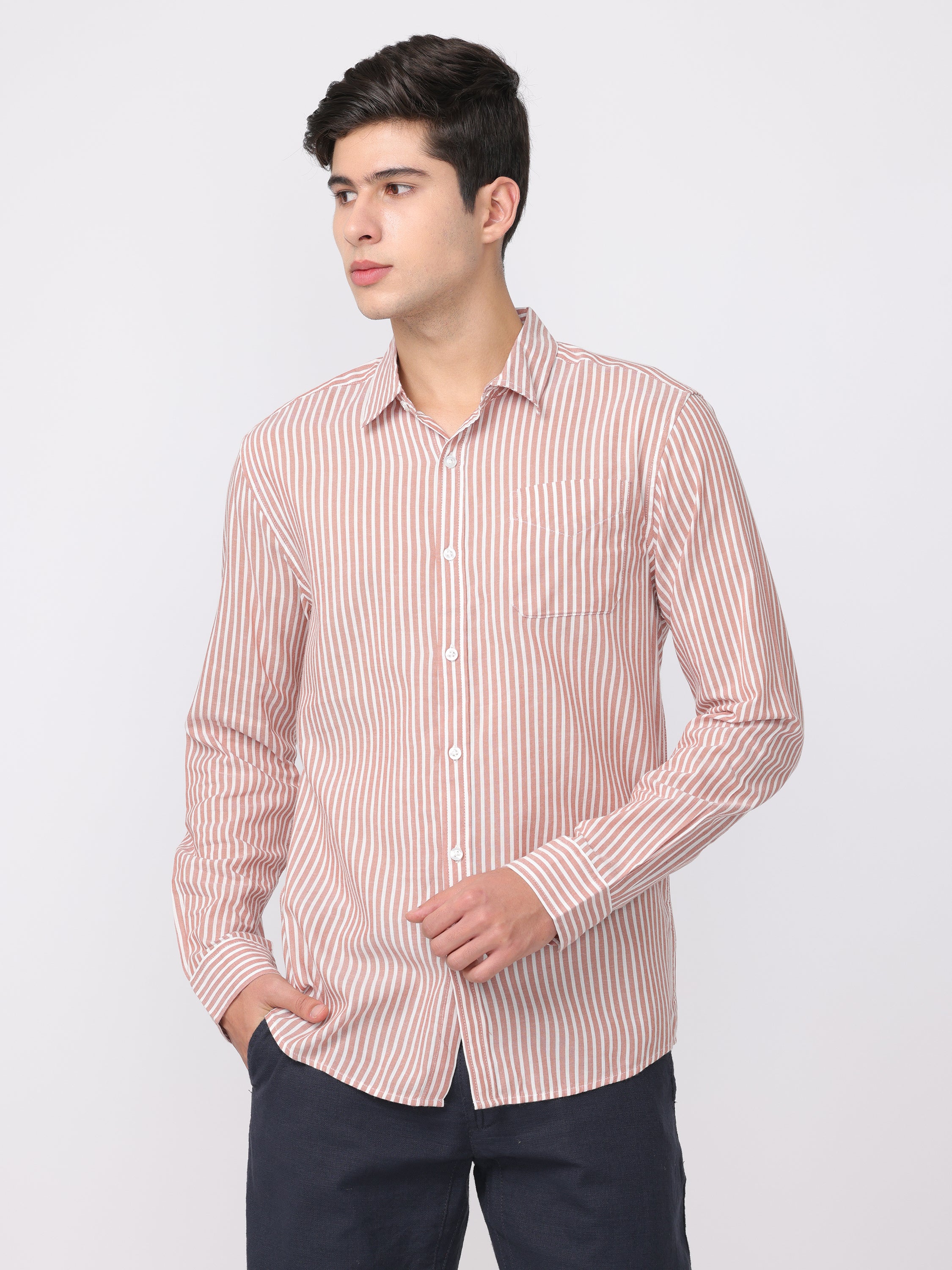 Men Brown Regular Fit Striped Shirt