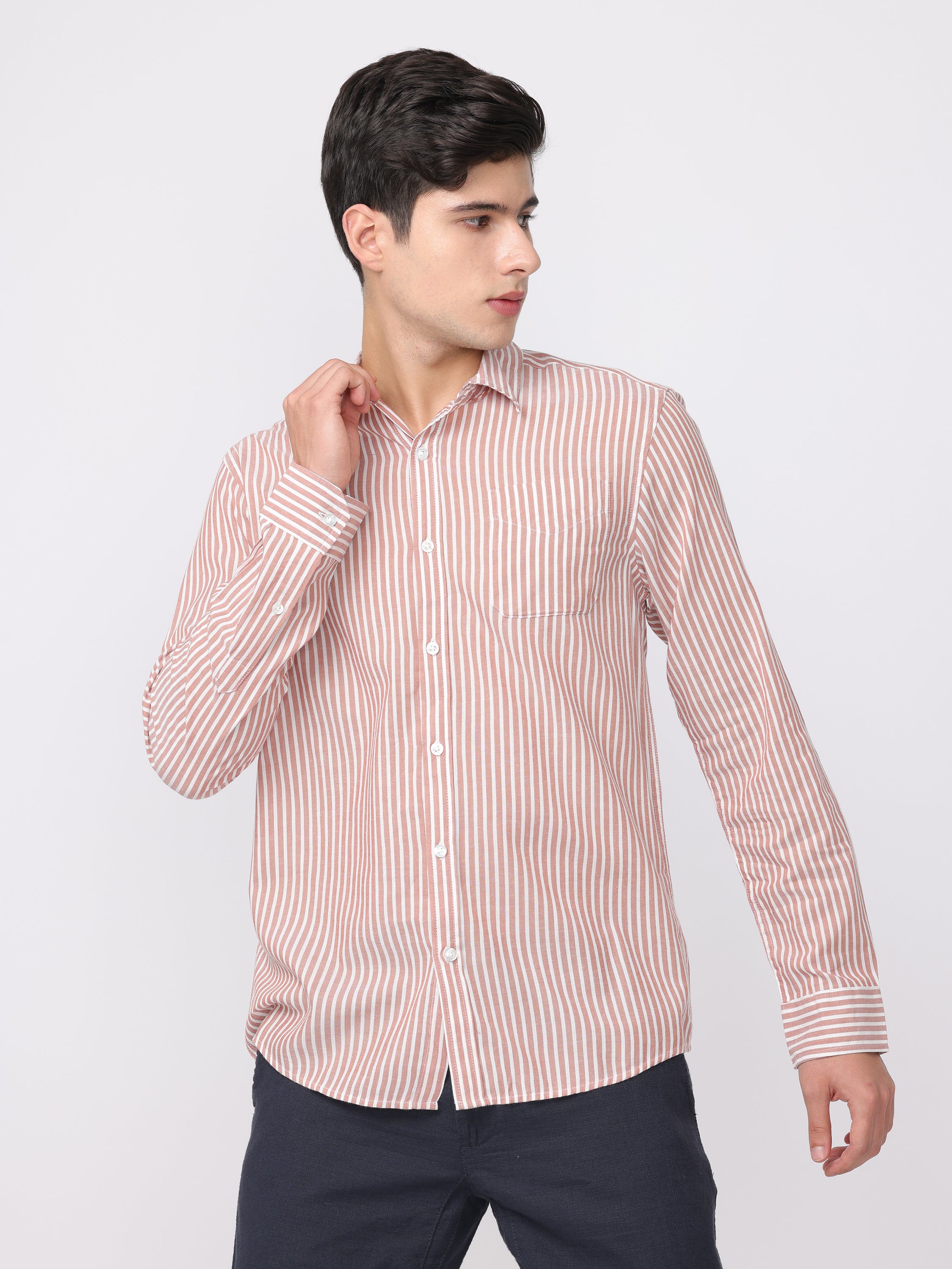 Men Brown Regular Fit Striped Shirt