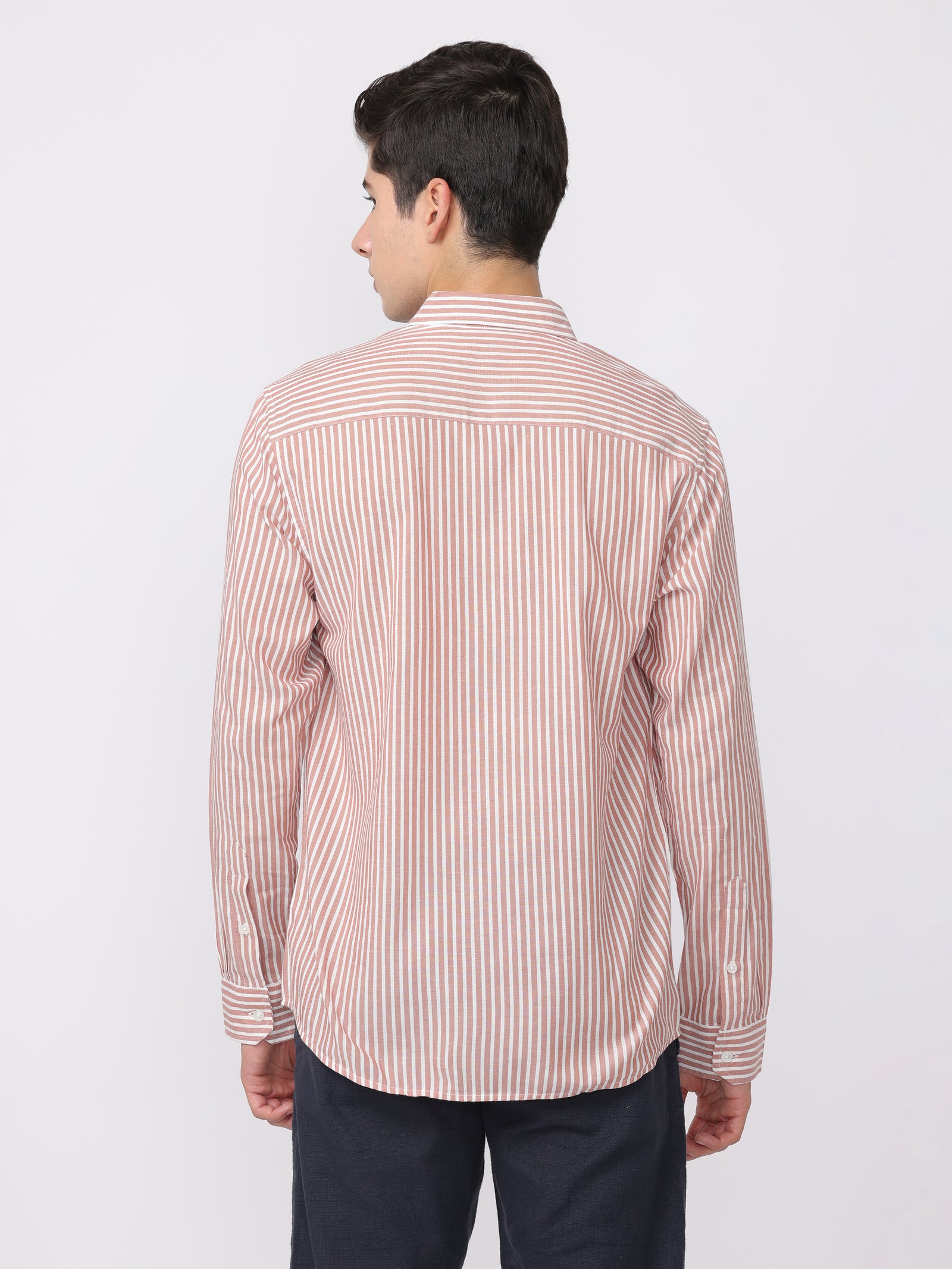 Men Brown Regular Fit Striped Shirt