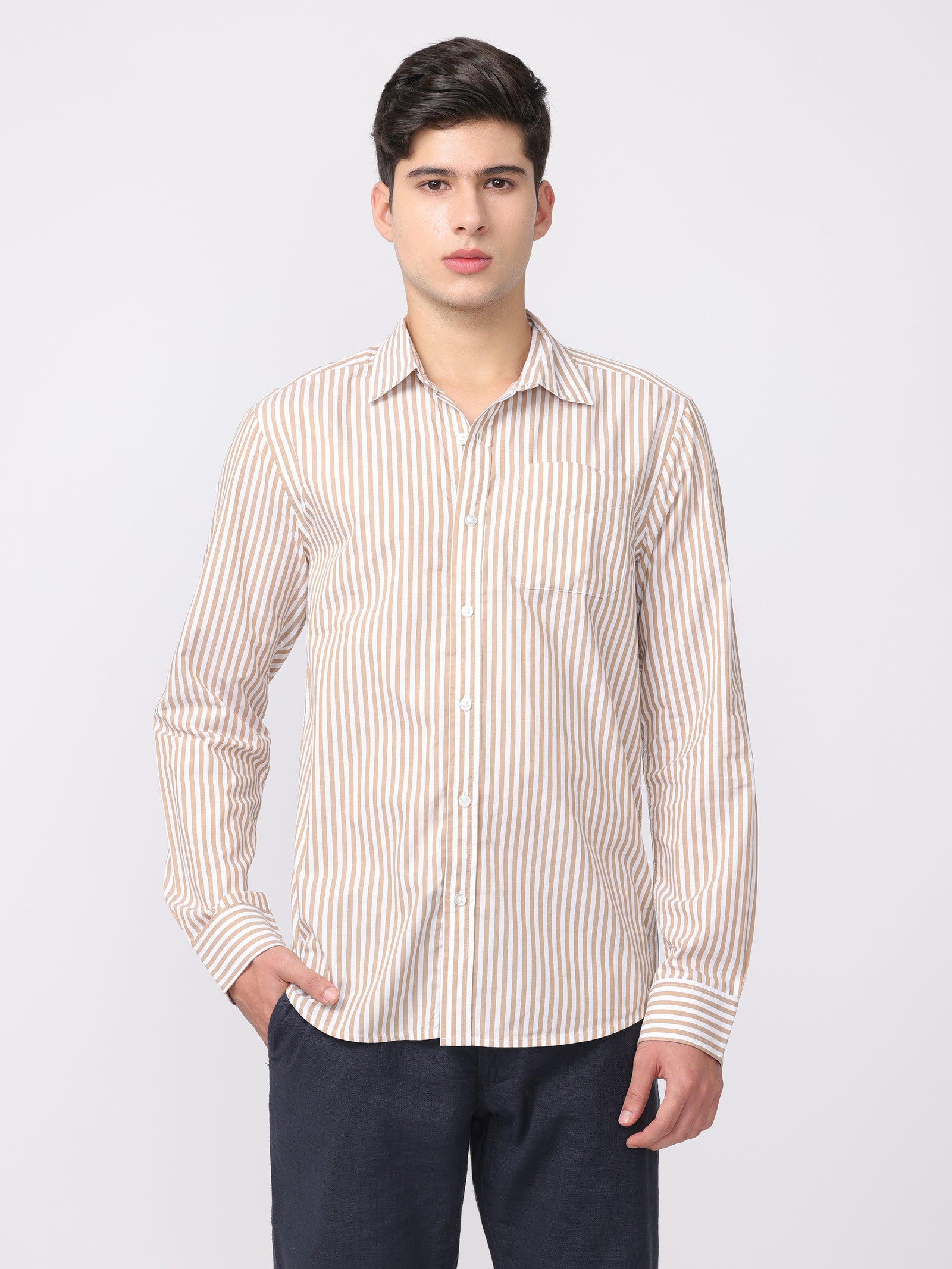 Men Brown Regular Fit Striped Shirt