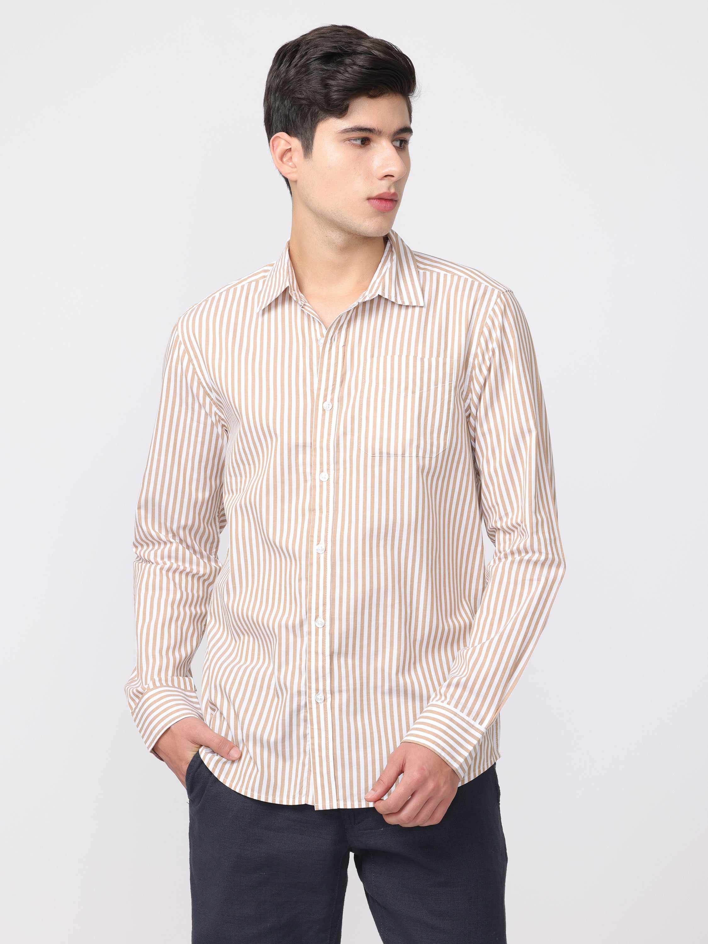 Men Brown Regular Fit Striped Shirt