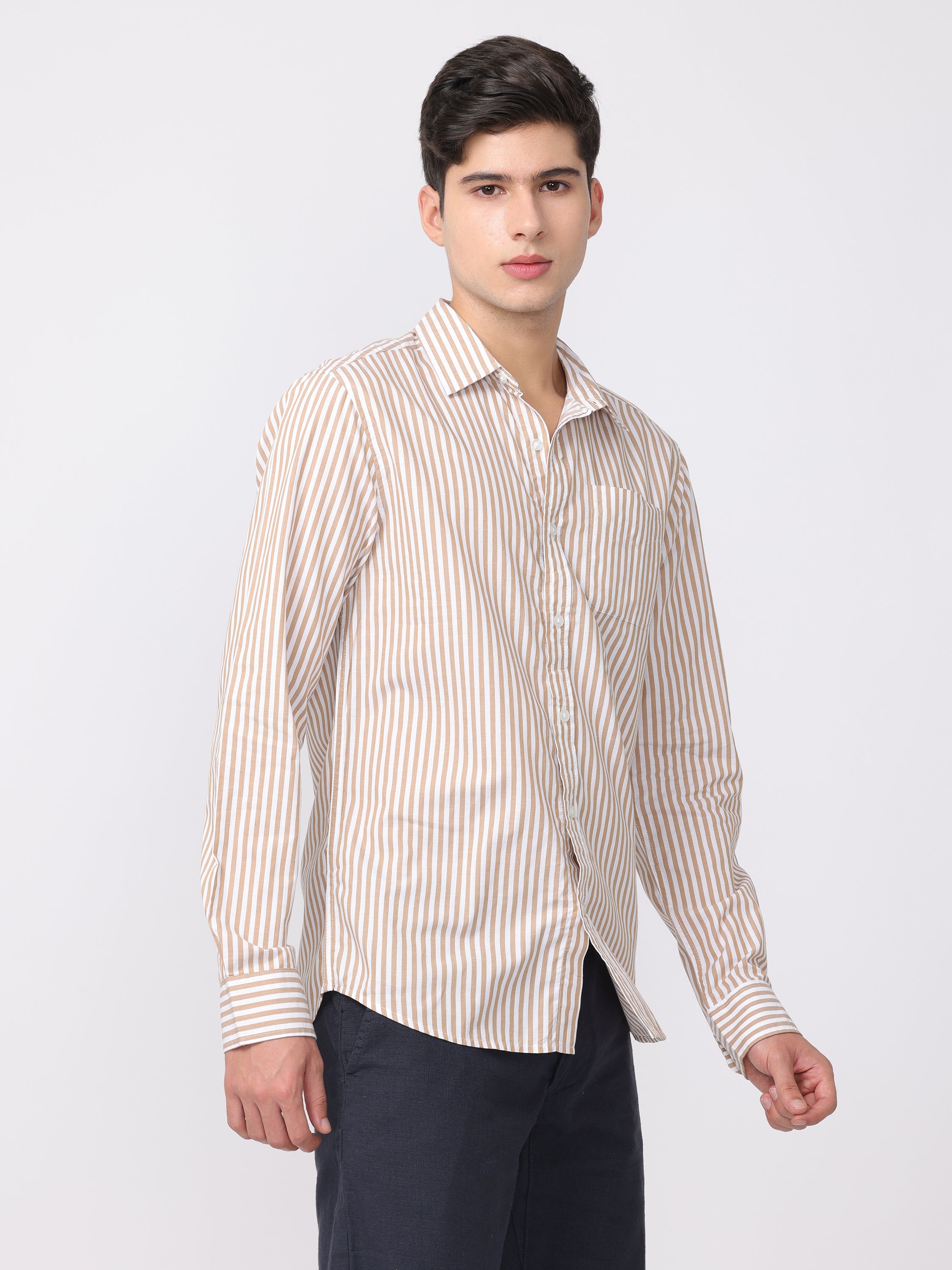 Men Brown Regular Fit Striped Shirt