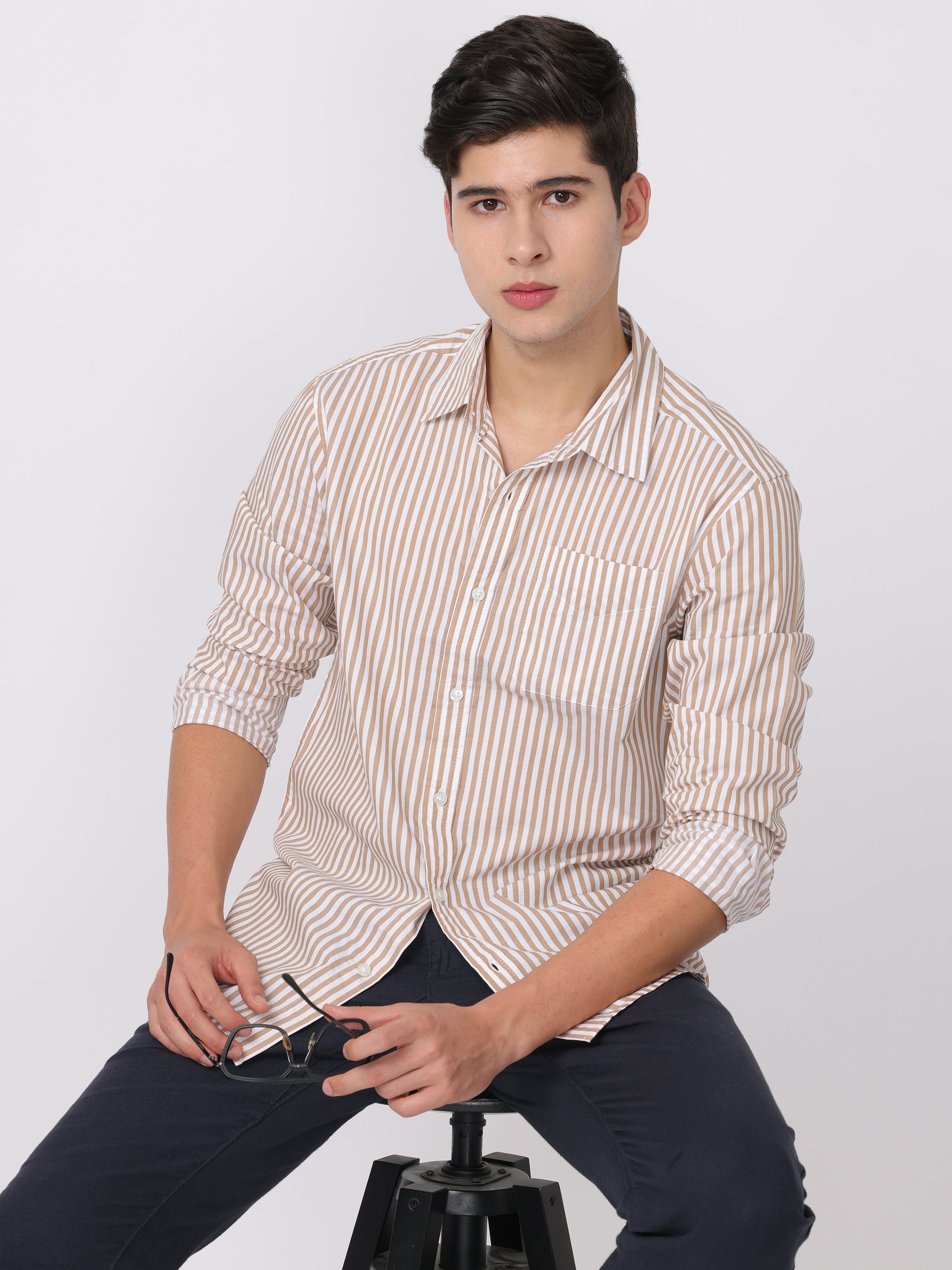 Men Brown Regular Fit Striped Shirt