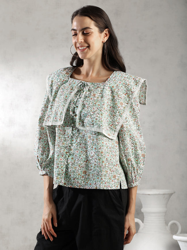 Women Green Printed A-Line Tops