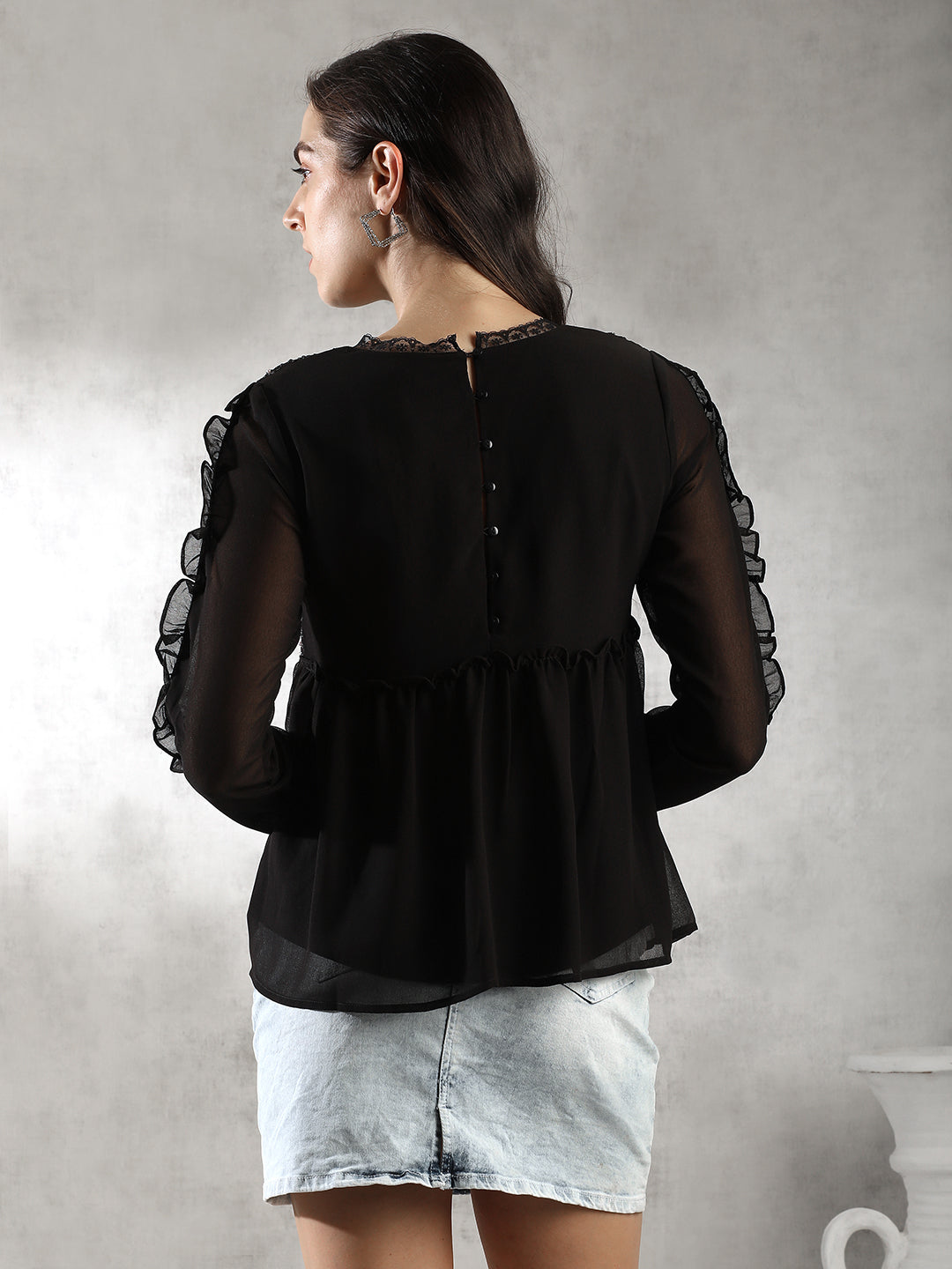 Women Black Empire Line Top