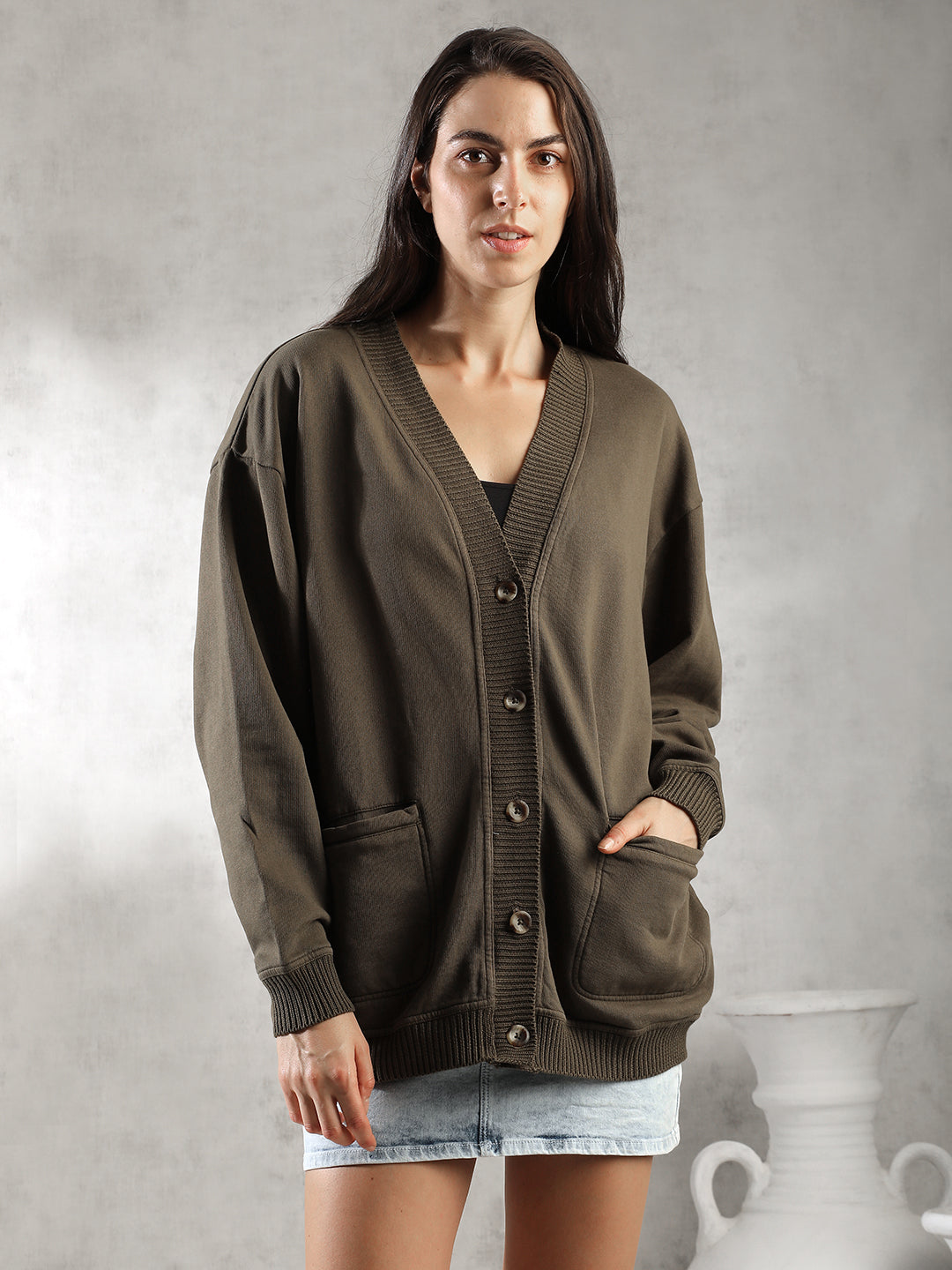 Women Olive Oversize Cardigan