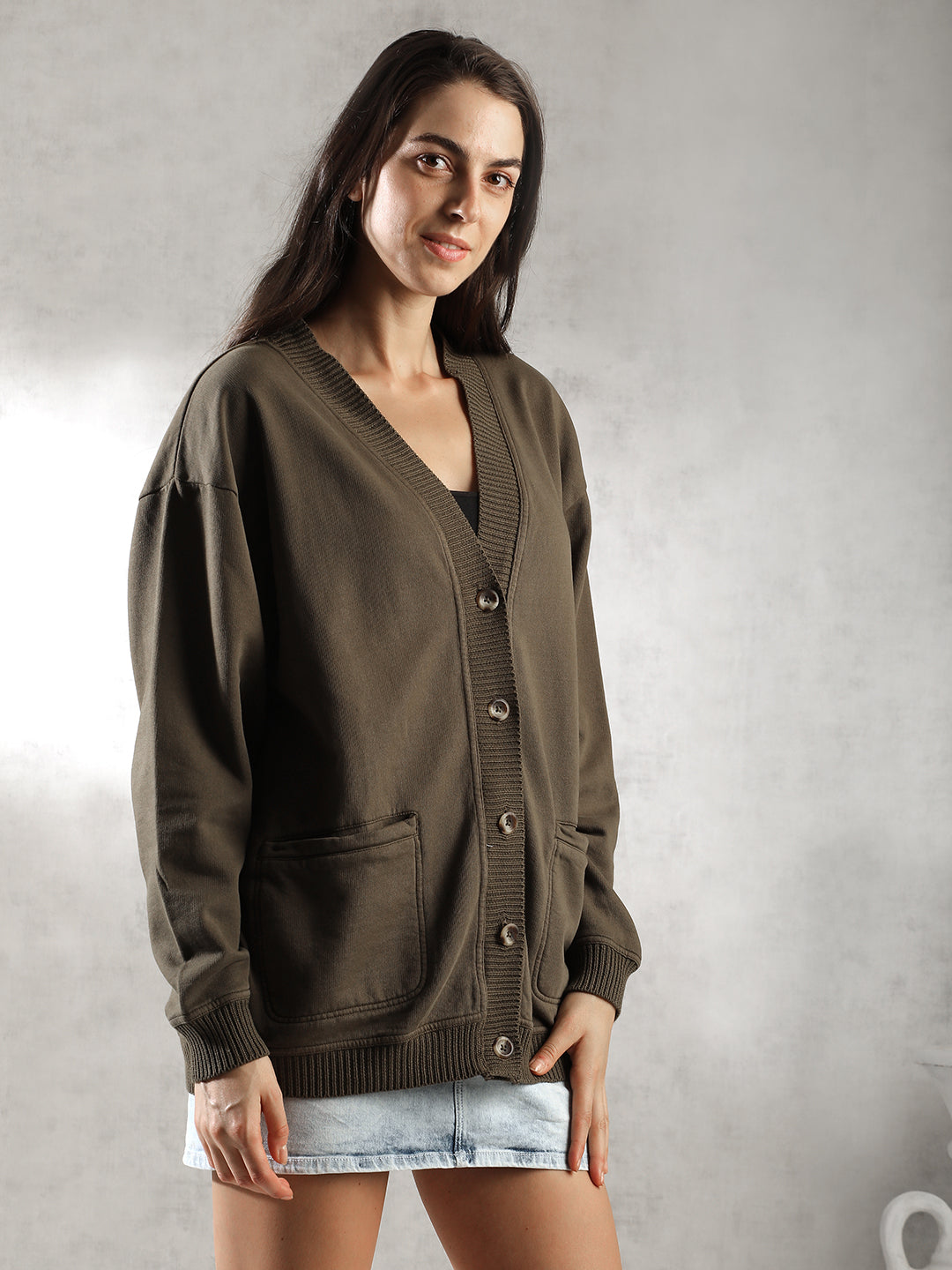 Women Olive Oversize Cardigan