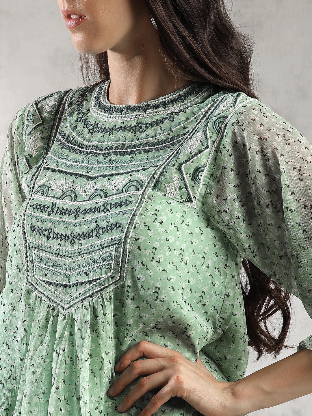 Women Mint Green Embroidered Top