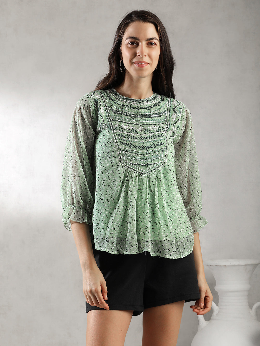 Women Mint Green Embroidered Top